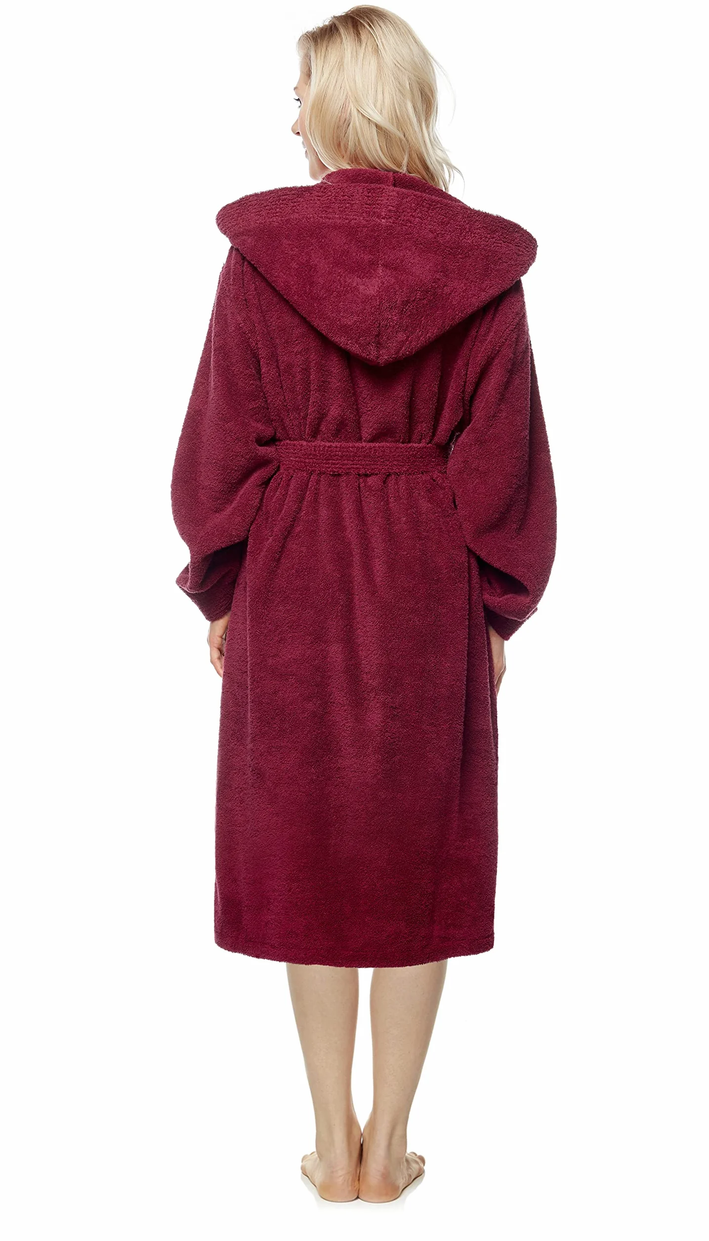 Damski szlafrok z kapturem, długość do łydek albo kostek, frotte z 100% bawełny (380 g/m²) z certyfikatem OEKO-TEX®