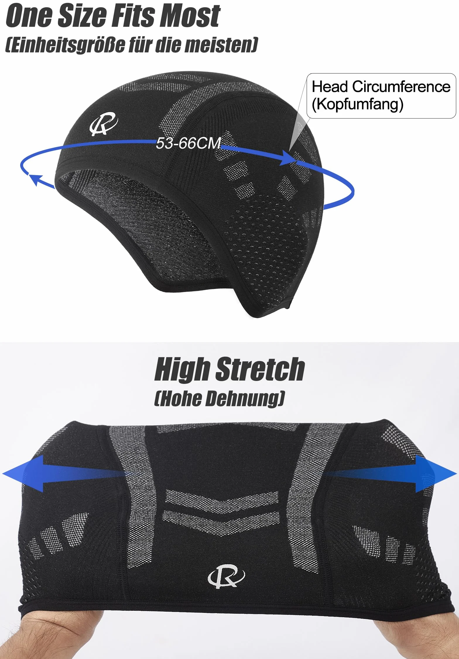 ROTTO Czapka rowerowa pod kask, czapki rowerowe, oddychające, z nausznikami, do jazdy na rowerze, biegania, wędrówek, czarno-szara