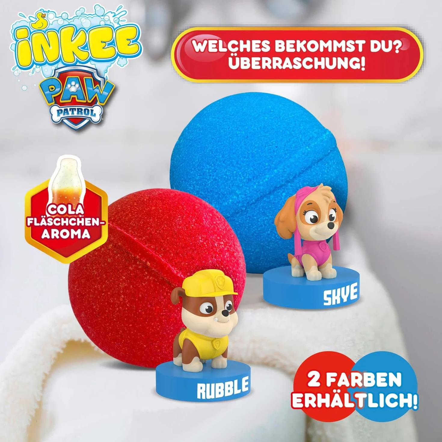 INKEE Psi Patrol Bomba Kąpielowa dla Dzieci z Niespodzianką Figurka Paw Patrol, Musująca Kula, Zapach Gumy Coli, Kolor Losowy