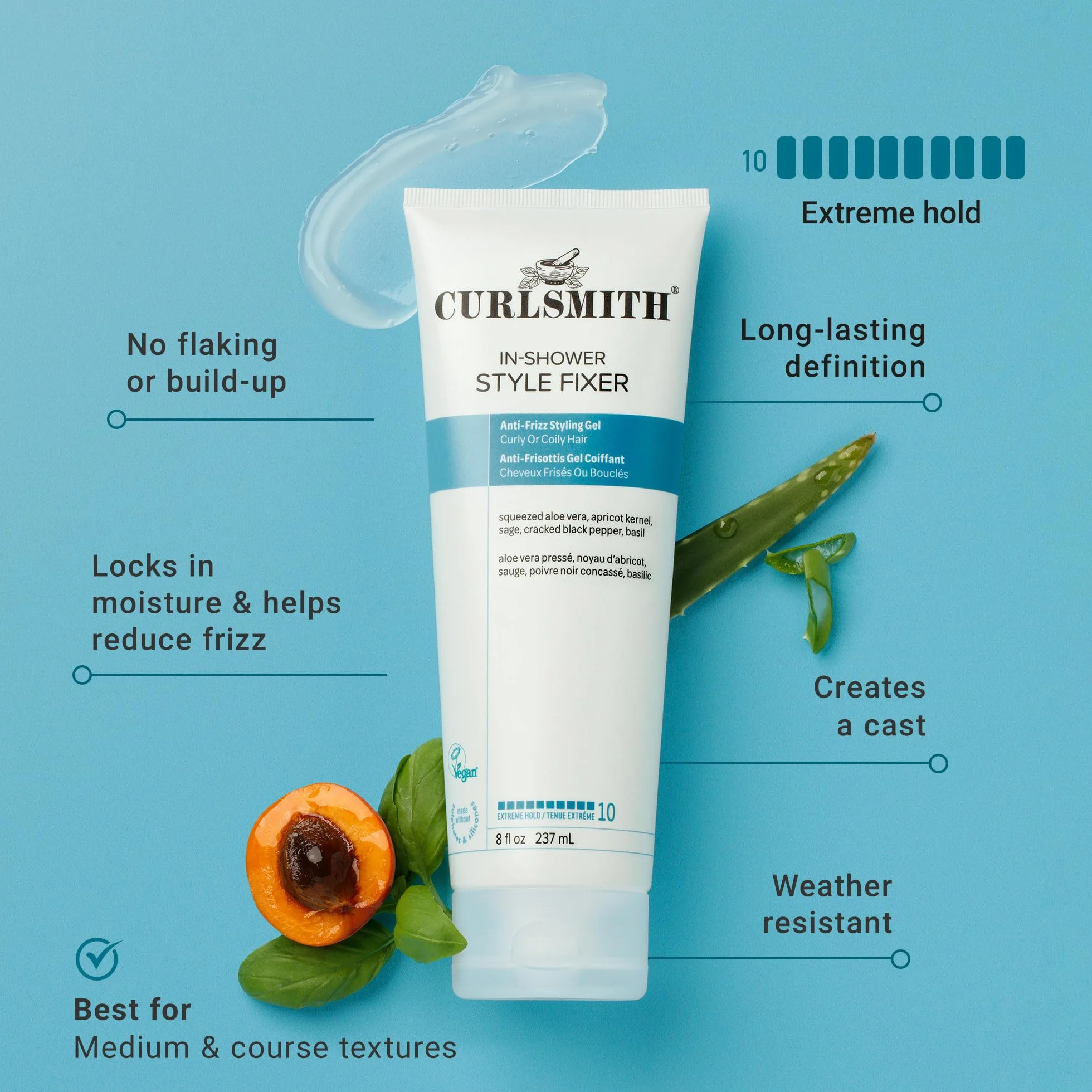 Curlsmith - In Shower Style Fixer - Vegan Extreme Hold Styling Gel for Dry, Wavy, Curly lub Coily Hair (8 uncji)