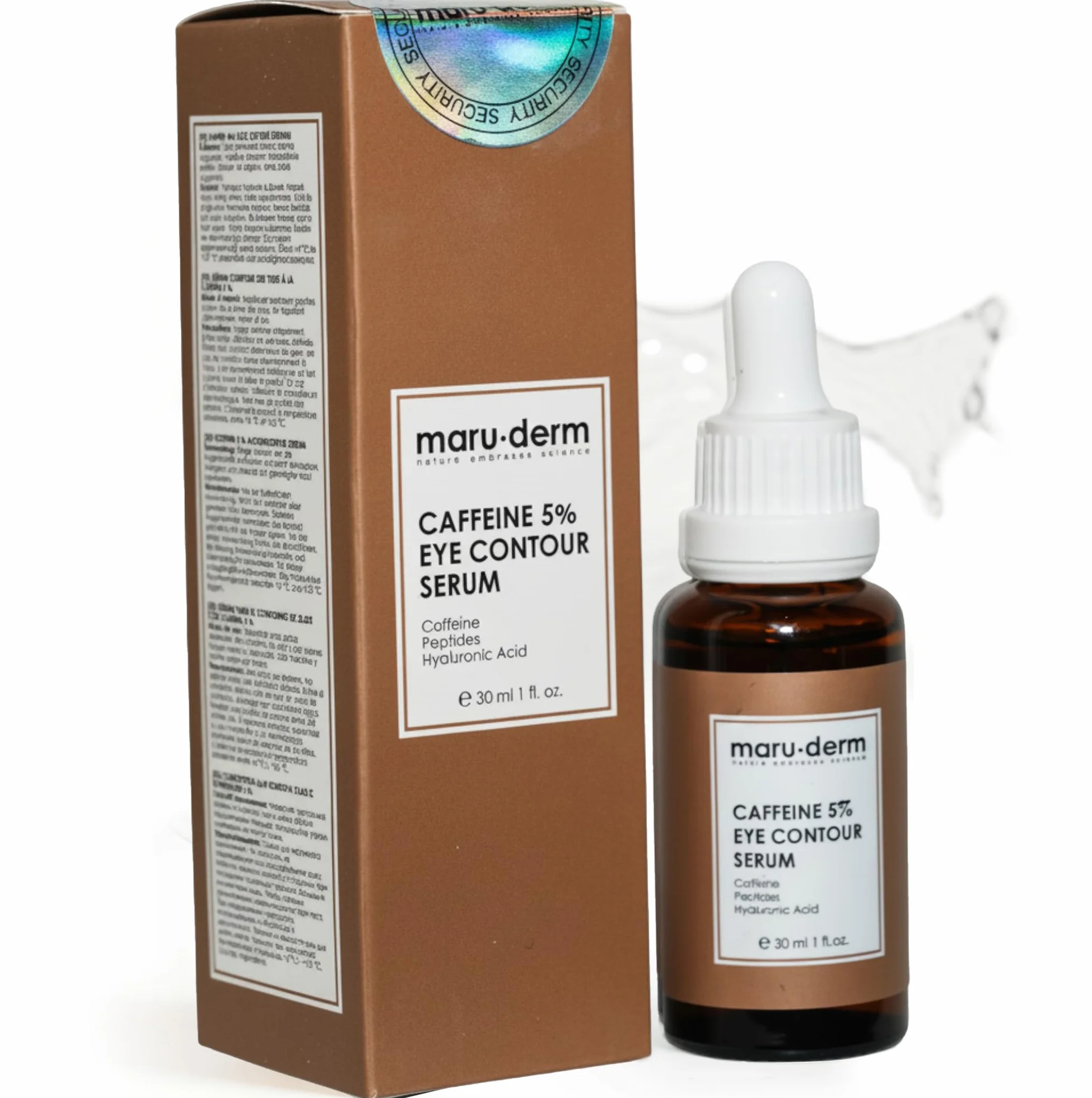 Maruderm Serum pod Oczy z Kofeiną 5% i Peptydami - Pomaga Zmniejszyć Cienie i Opuchnięcia, Długotrwałe Nawilżenie, Delikatna Skóra Okolic Oczu, 30 ML