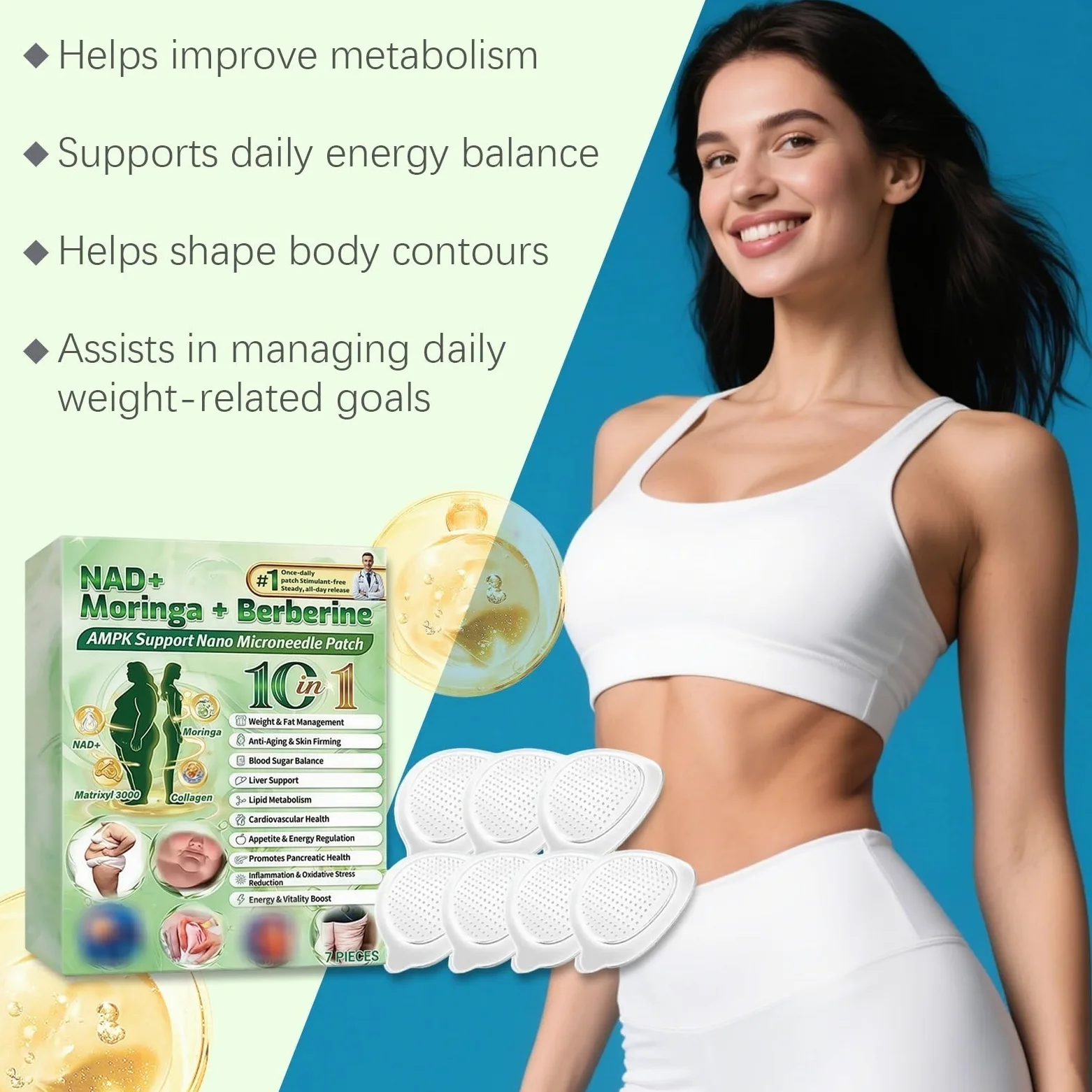 Plastry odchudzające Moringa 10 w 1, plaster odchudzający Nano Microneedle, plaster odchudzający, naturalne składniki, ultracienka i niewidoczna naszywka na ciało, niewidoczna pod ubraniem, do