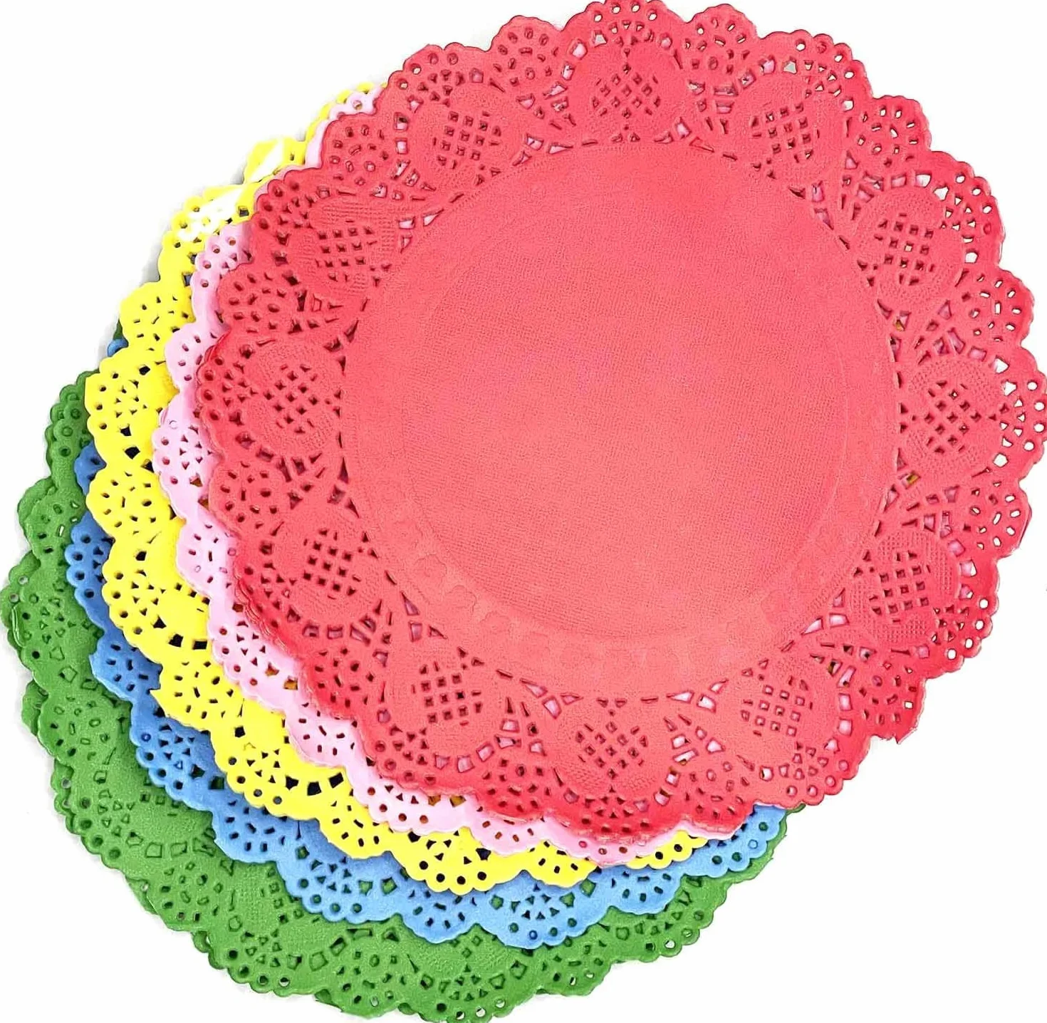 Happium Papierowe serwetki Mix 15 cm, 100 sztuk, okrągłe koronkowe talerze na imprezę, wesele, zastawa stołowa, dekoracja, jednorazowe narzędzia do pieczenia, serwetki, kreatywne materiały plastyczne
