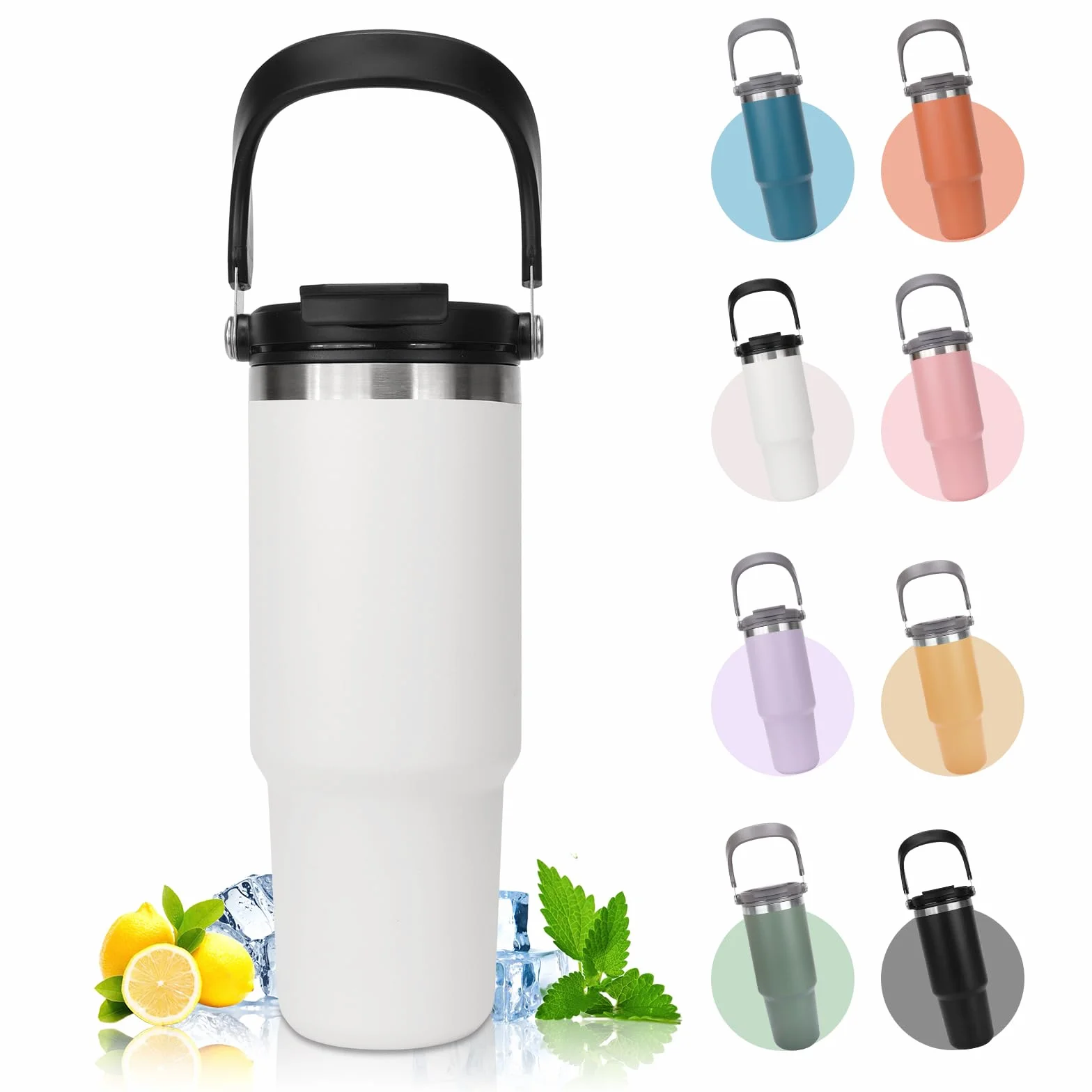 Podróżny kubek z uchwytem, kubek 30oz 900ml kubek podróżny kubek termiczny ze stali nierdzewnej, termos próżniowy, w 100% szczelna butelka na wodę ze stali nierdzewnej