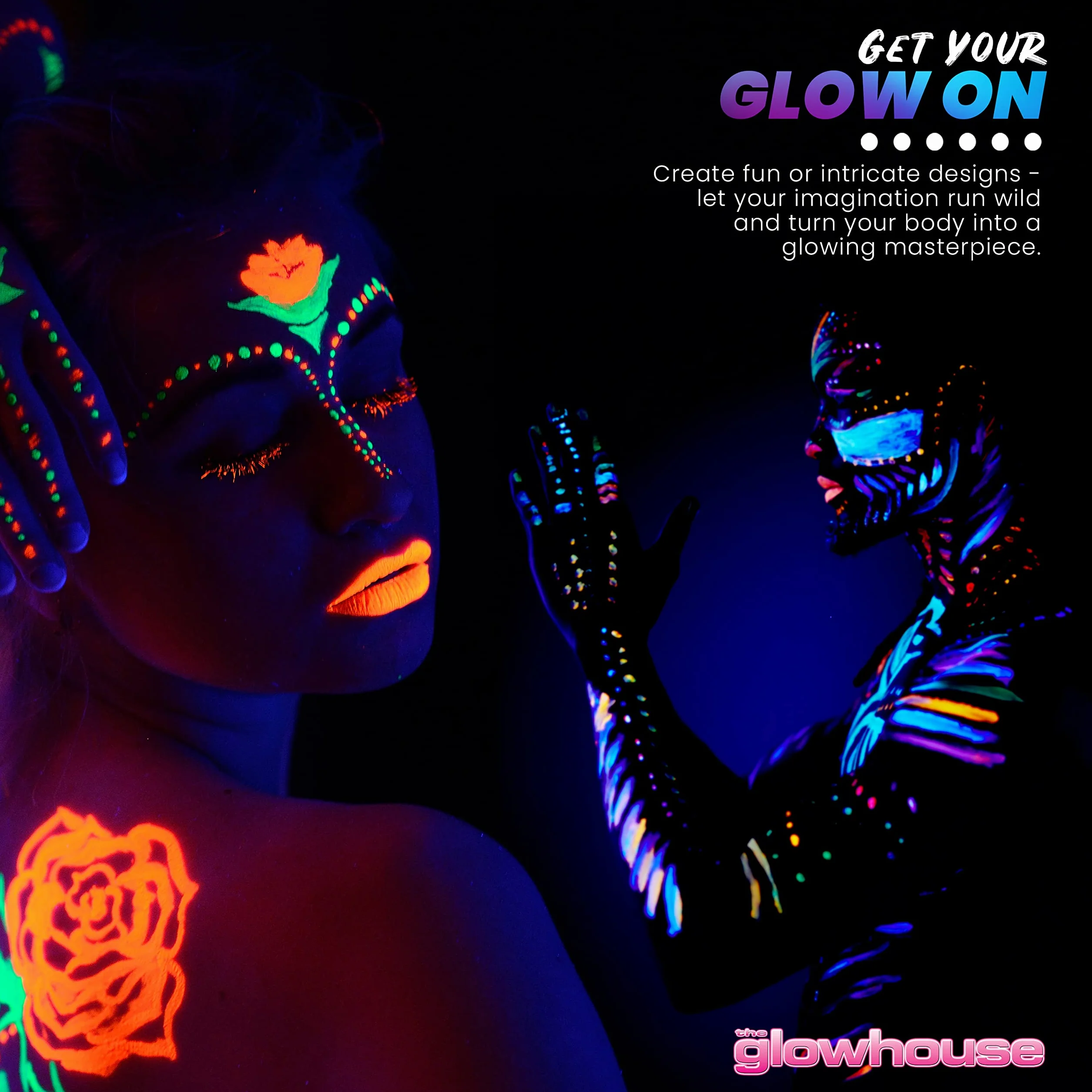 The Glowhouse UV Neonowa farba do twarzy i lakier w sztyfcie (zestaw 6 szt.) Fluorescencyjny, najjaśniejszy blask w promieniach UV!