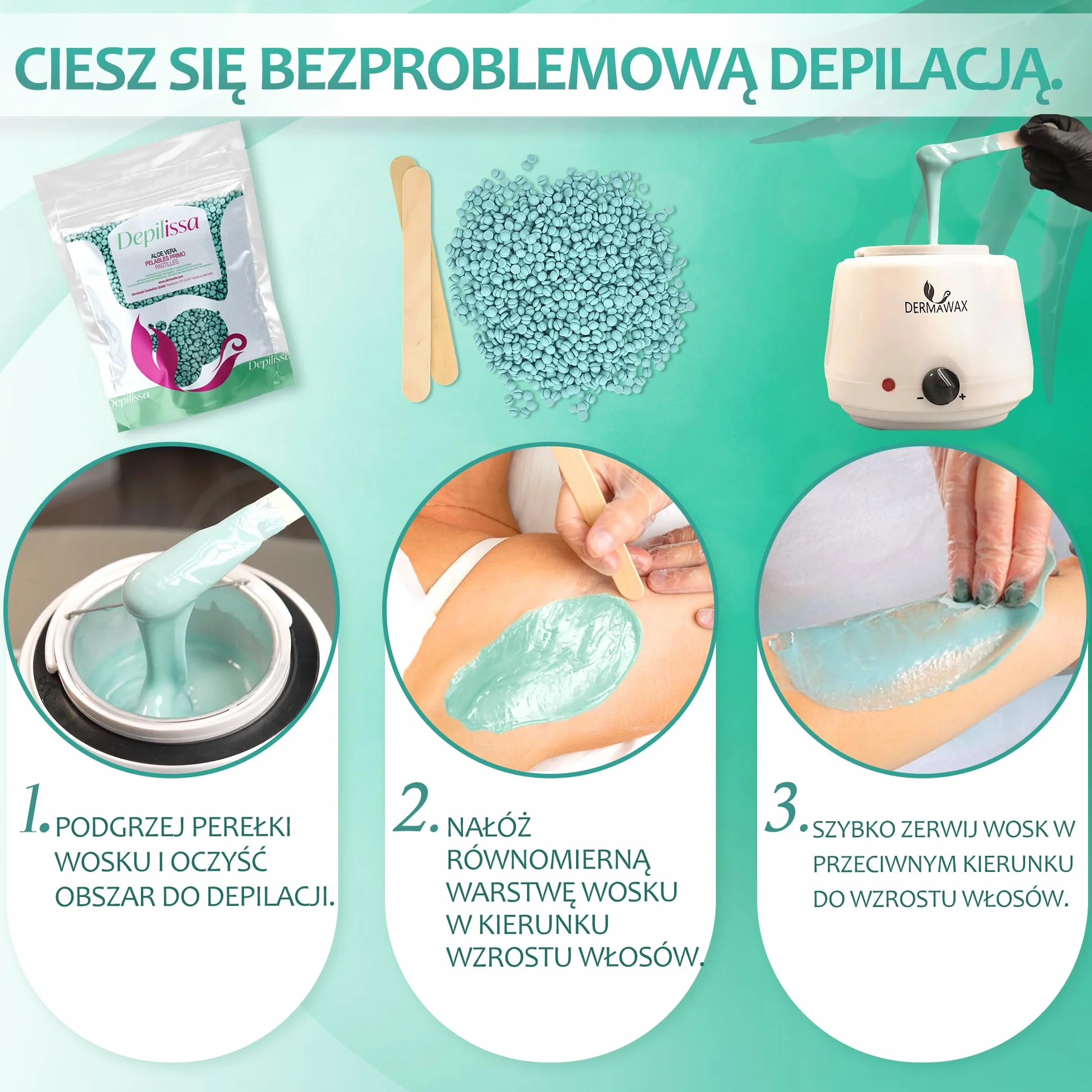 Aloe Vera TIO2 Perły woskowe do usuwania włosów 400 g bez pasków