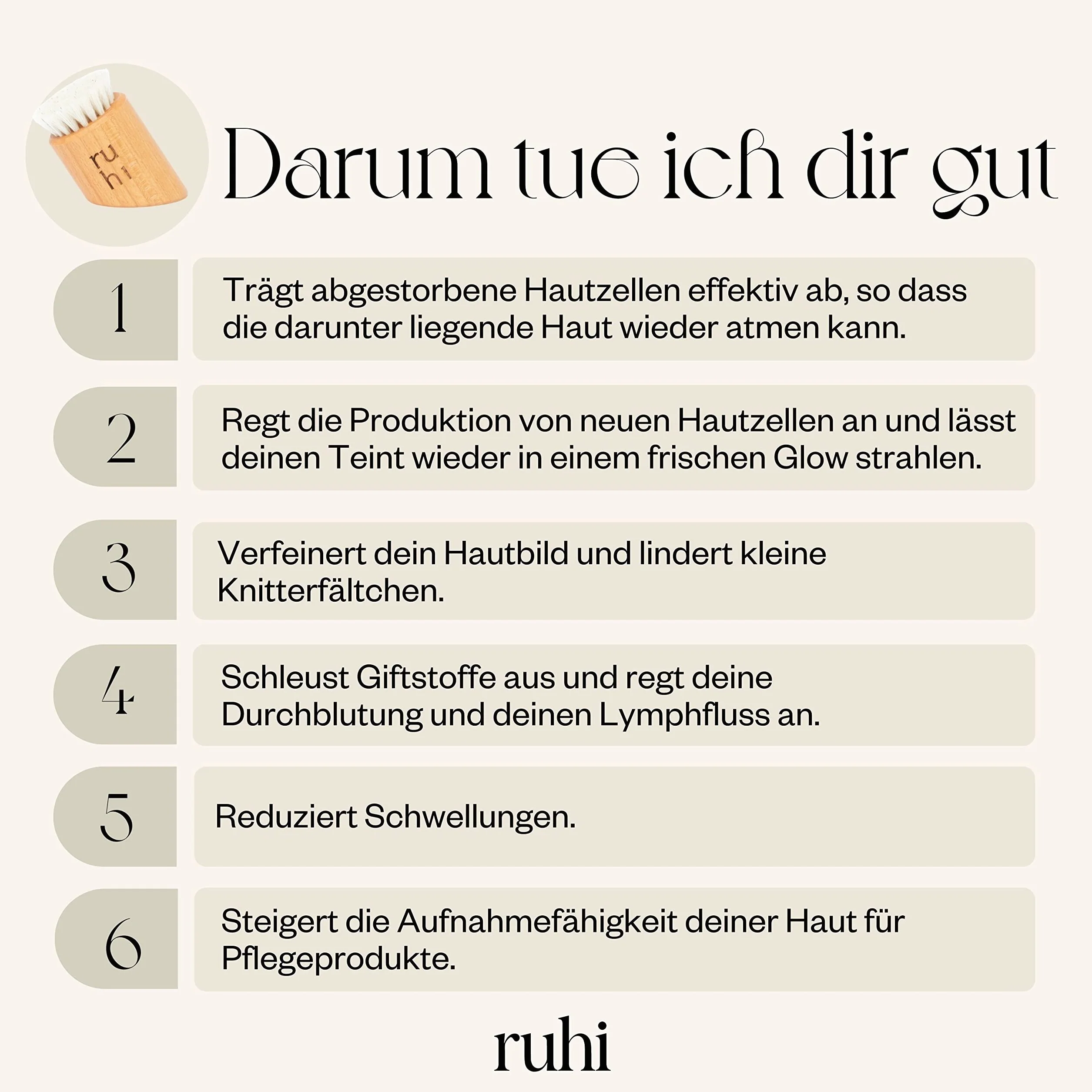 ruhi® Szczotka do twarzy do czyszczenia na sucho masaż Made in DE, 100% naturalne włosie | peeling, czyszczenie| regionalne drewno bukowe z certyfikatem FSC | sucha szczoteczka do twarzy