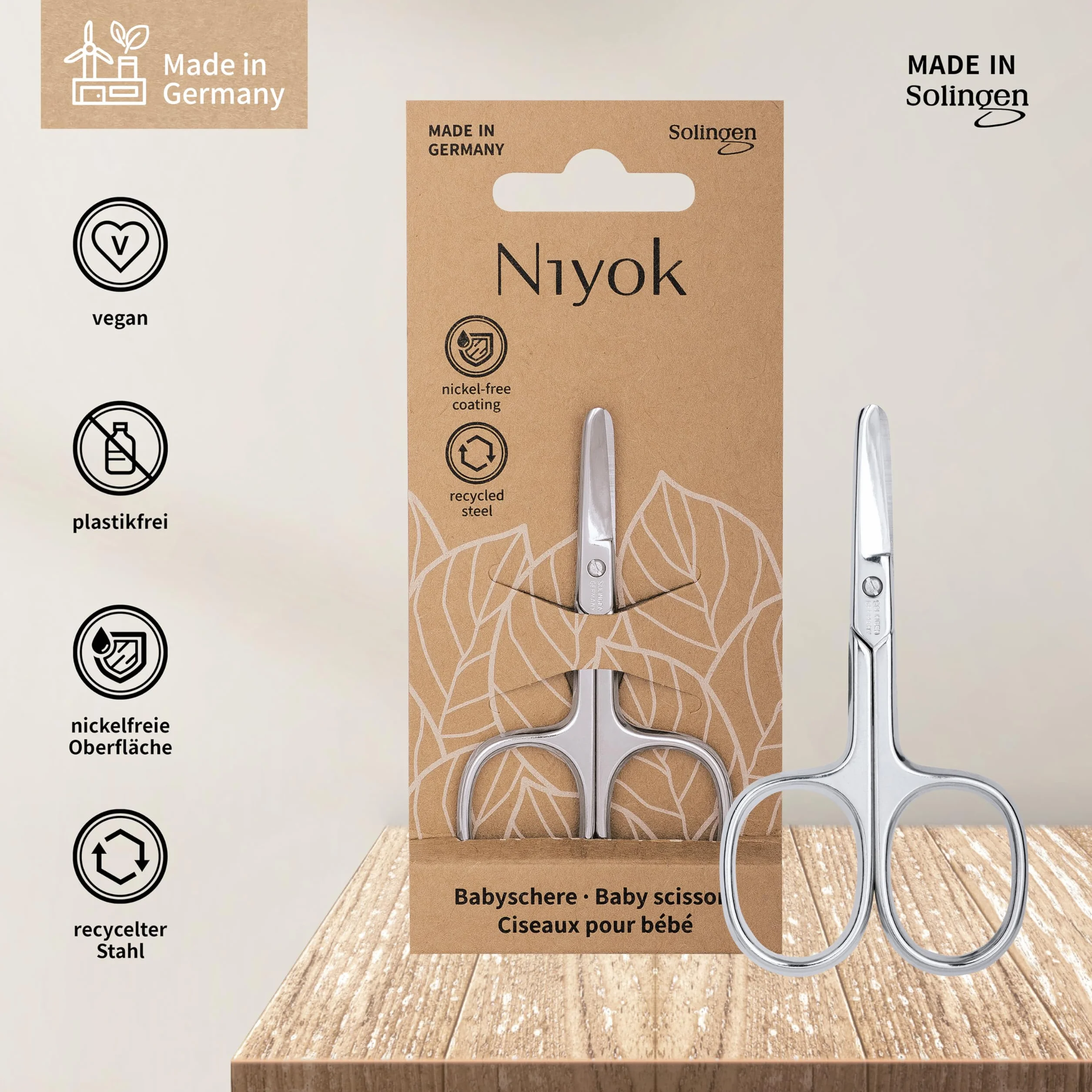 Niyok® Nożyczki do paznokci dla niemowląt z powłoką bezniklową • Zaokrąglone nożyczki do paznokci dla niemowląt i dzieci • Bezpieczne i precyzyjne • Do delikatnej pielęgnacji paznokci niemowląt •