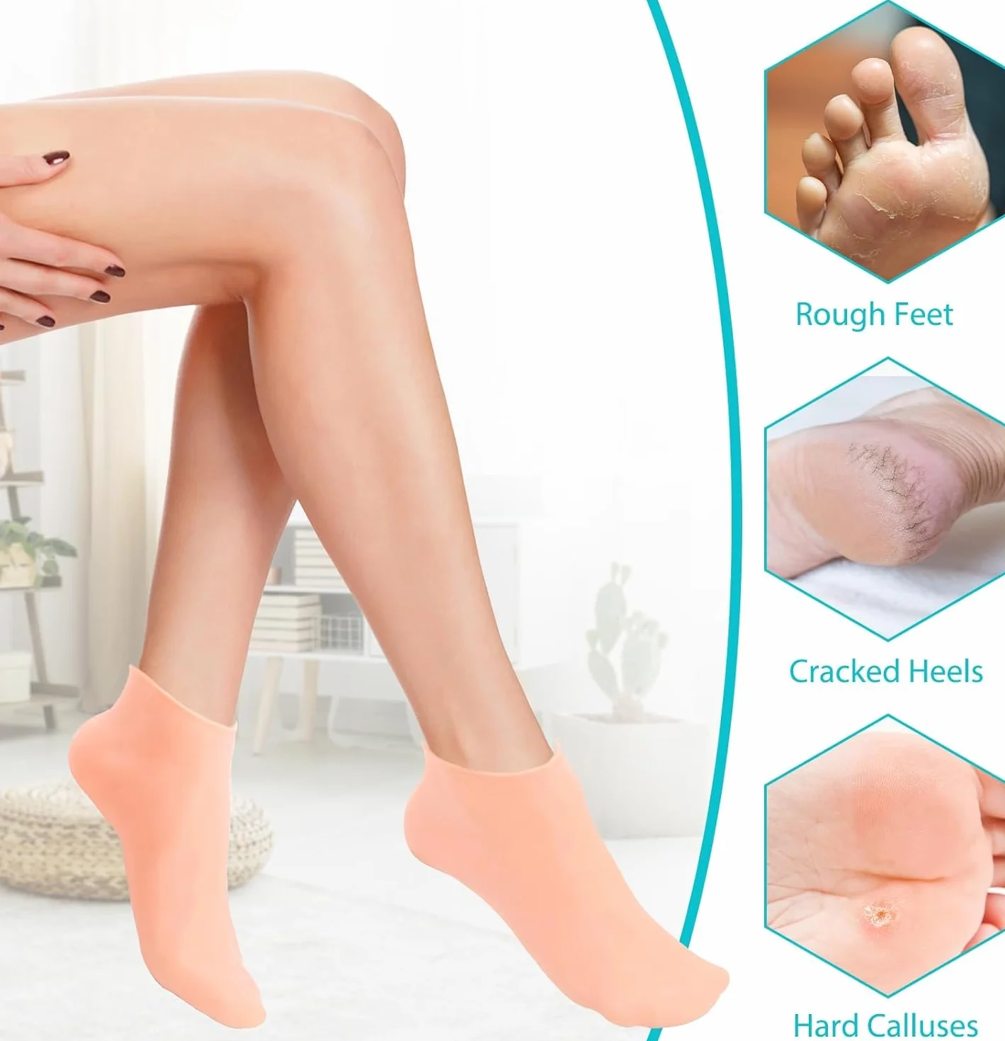 3 pary skarpet nawilżających, silikonowe skarpetki na stopy, silikonowe skarpetki do pedicure, popękane i suche żelowe skarpety, peeling do naprawy suchych stóp