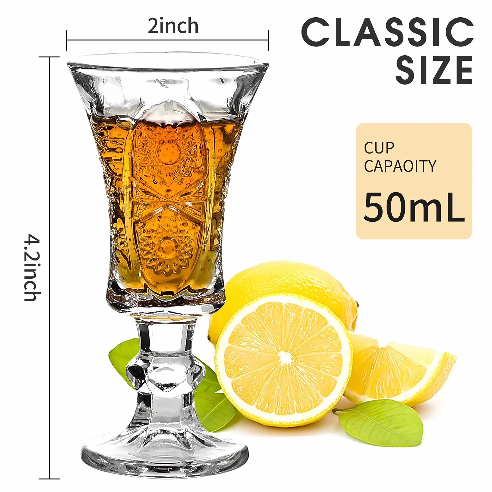 JAIEF Okrągłe kieliszki do wódki 45 ml, szkło bezołowiowe, przezroczyste kieliszki do wódki z ciężkim dnem (6)
