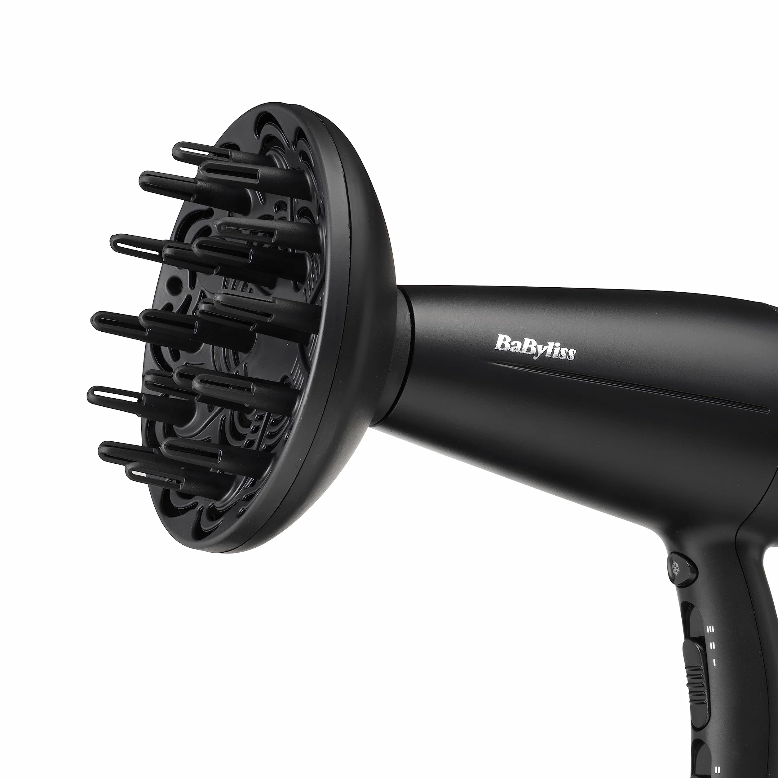 Suszarka do włosów BaByliss Turbo Smooth - 2200 W Mocna suszarka do włosów, Duży dyfuzor, jonizacja bez puszenia włosów, 3 ustawienia temperatury i 2 prędkości, Czarny, D572DE