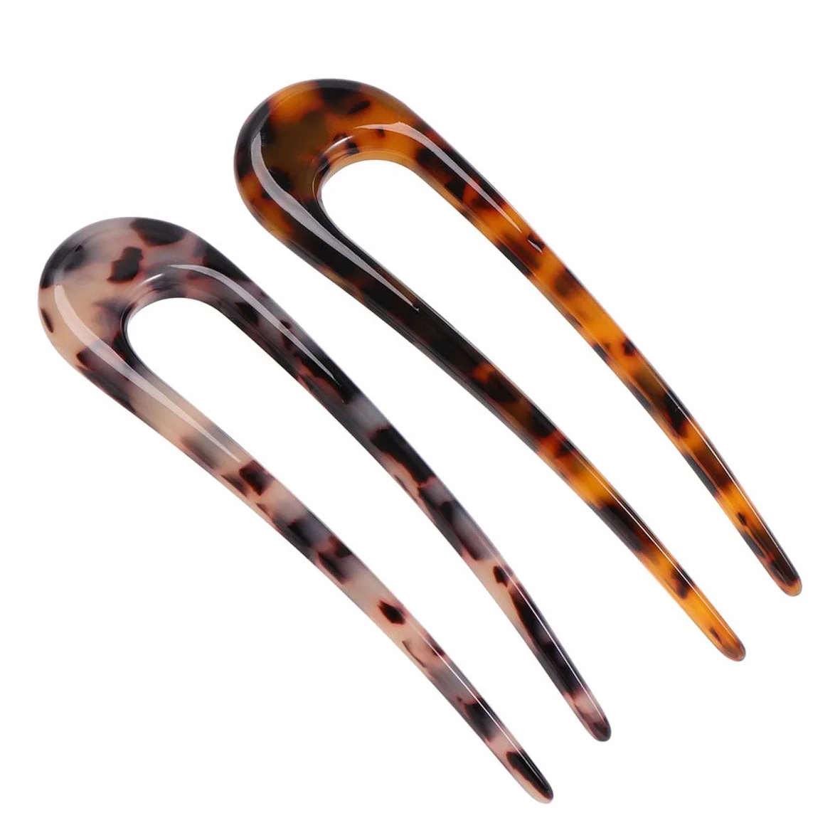 Minkissy 2 szt. francuski widelec do włosów celluloid Chignon szpilki do włosów wysoko upięta fryzura U trzpienie warkocz Twist Bobby Pins do bułek (kolor losowy)