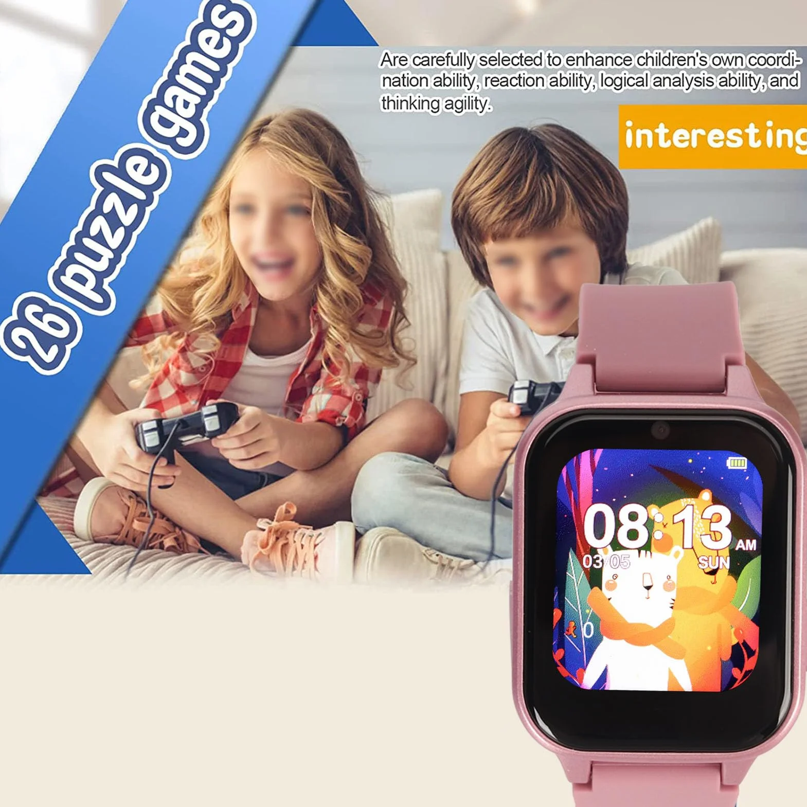 Inteligentny zegarek HD Smart Watch dla dzieci, zabawka dla chłopców 4-12 lat, gry, MP3, budzik, krokomierz, kalkulator, kalendarz, edukacyjne prezenty