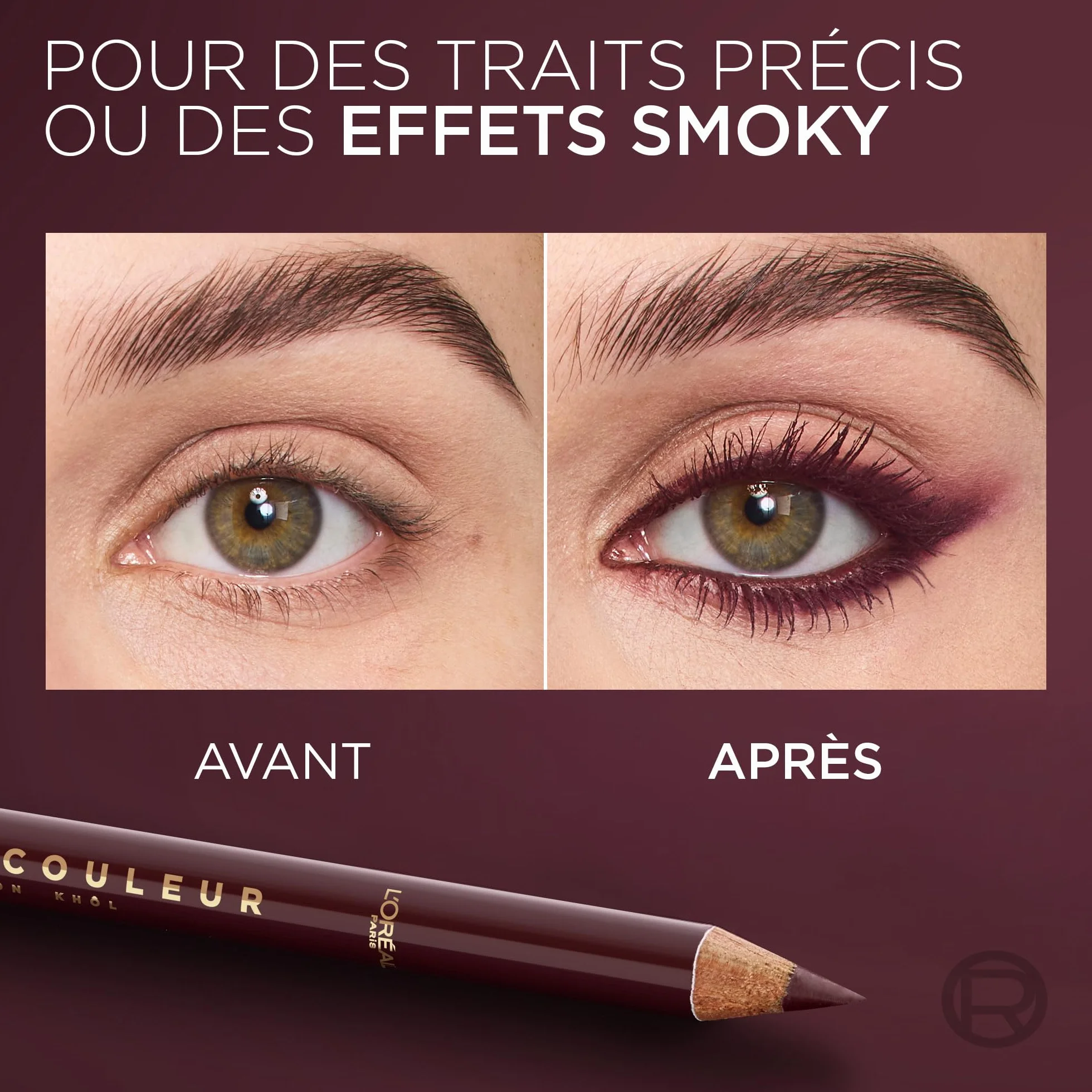 L'Oréal Paris Haute Couleur Crayon Khol Eyeliner Bordeaux Cashmere, intensywny kolor i definicja, kremowa konsystencja z masłem shea
