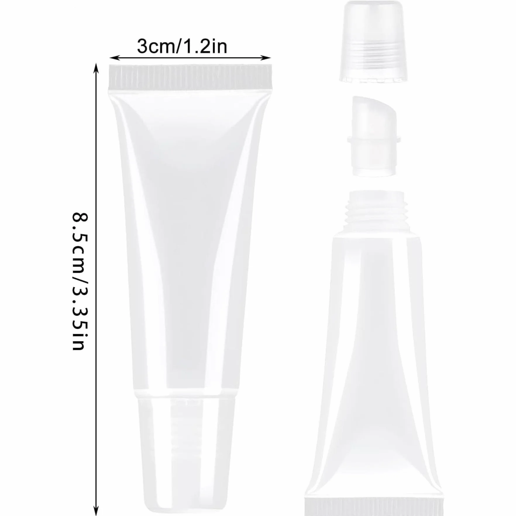 Puste tubka, 6 szt. 10 ml, przezroczyste pojemniki z tworzywa sztucznego, miękkie, wielokrotnie napełnialne, z nasadką, mini pojemniki na szampon, żel pod prysznic, błyszczyk do ust