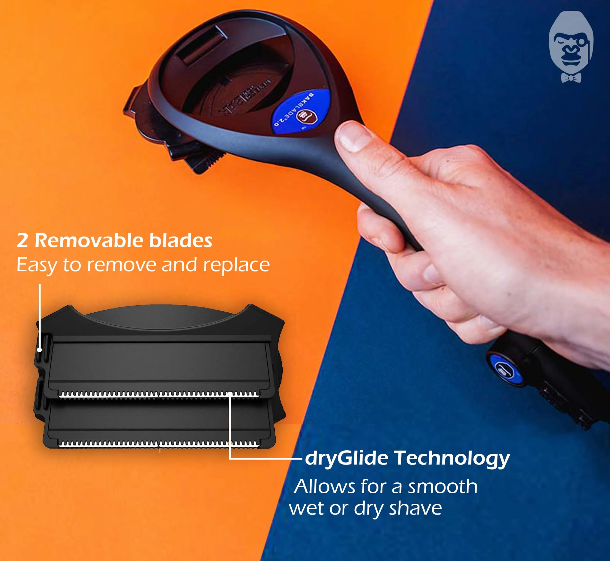 BakBlade 2.0 Plus Golarka do Pleców dla Mężczyzn - Ergonomiczne Usuwanie Owłosienia z Klatki Piersiowej, Pleców, Ramion, Nóg i Brzucha - Golarka do Ciała z Wymiennymi Ostrzami