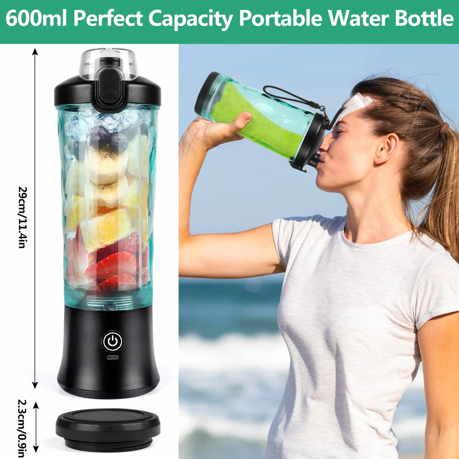 Dreamhigh® Blender Smoothie Maker, przenośny blender 600 ml do koktajli i koktajli z 6 ostrzami, mini blender 4000 mAh może wycisnąć 25 filiżanek soku do biura, na kemping i w podróż