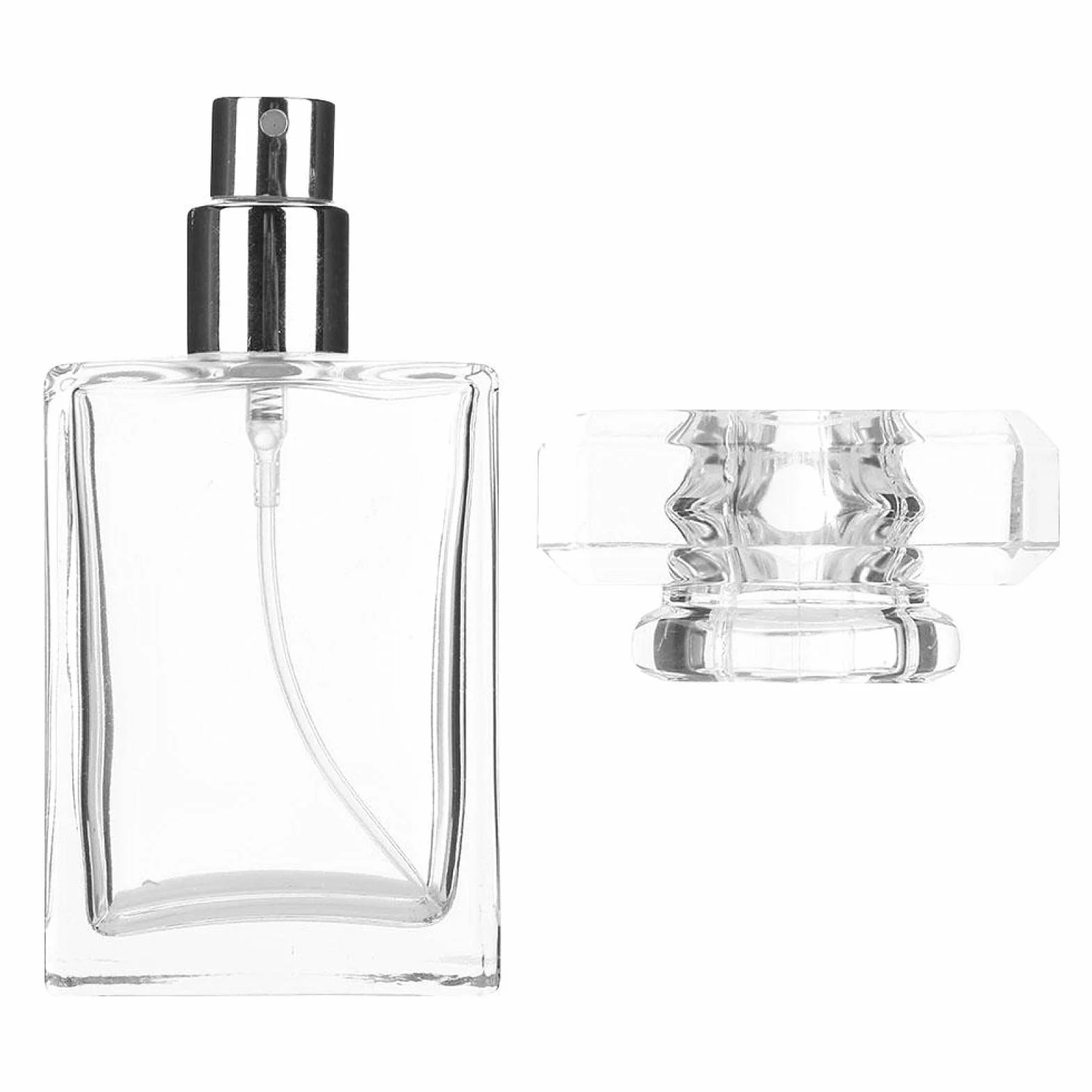 Butelka z rozpylaczem perfum, 30 ml, pusta szklana butelka na perfumy, do wielokrotnego napełniania, prostokątna flakon, do pakowania perfum w podróży, 9,4 x 4,6 cm (przezroczysta)