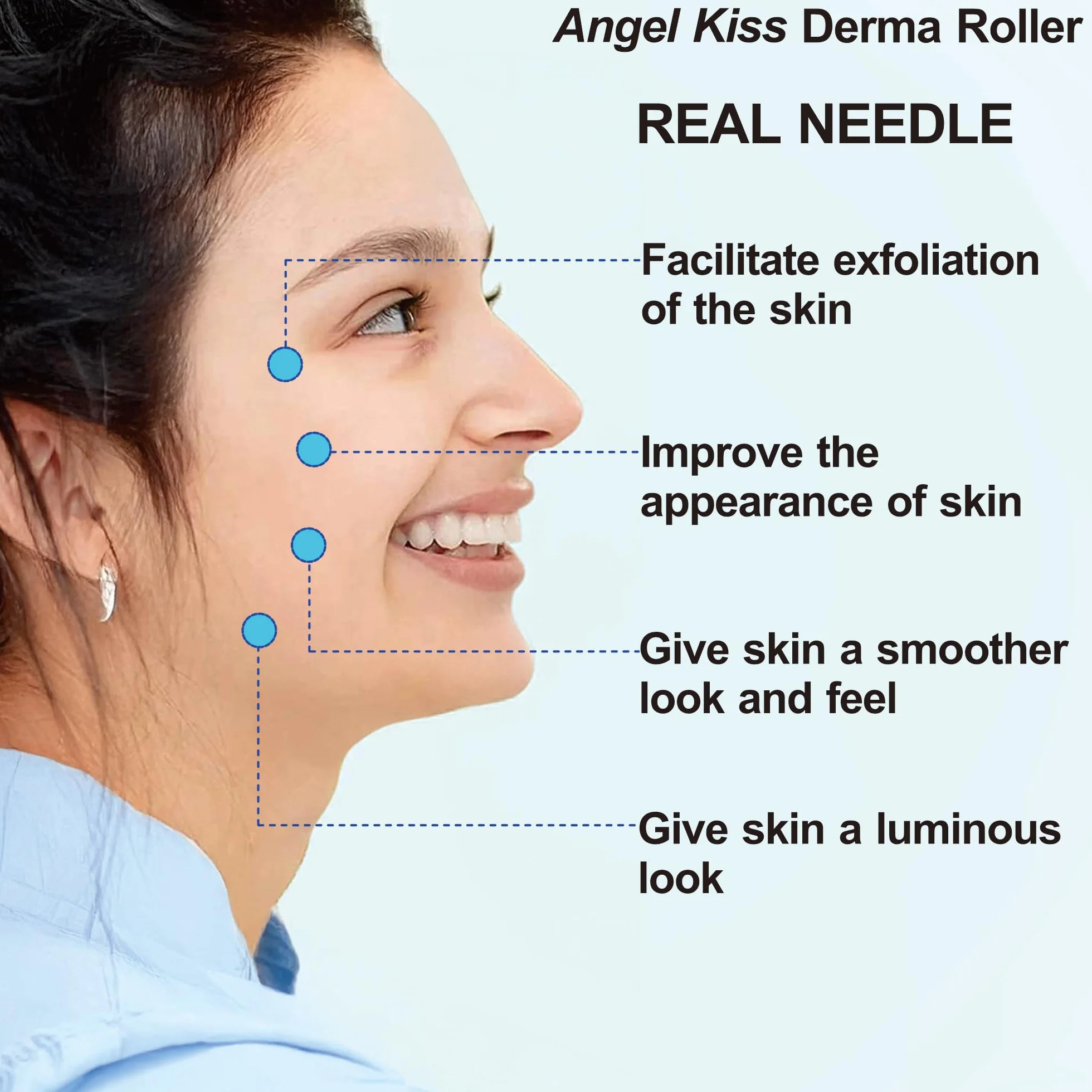 Angel Kiss Derma Roller 1,0 mm, prawdziwe igły - 192 pojedyncze igły ze stali nierdzewnej, wałek do mikroneedlingu do twarzy, ciała, brody, skóry włosowej i pielęgnacji skóry