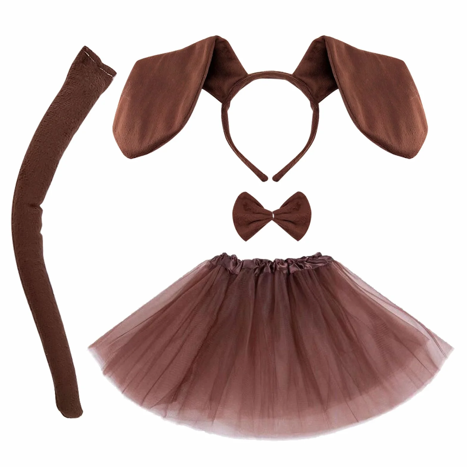 MIVAIUN 4 szt. Puppy Pies Kostium Zwierzę Zestaw Przebranie Ogon Muszka Opaska Tutu Spódnica Zestaw dla Dorosłych Dzieci Dress Up Halloween Scene Cosplay Impreza