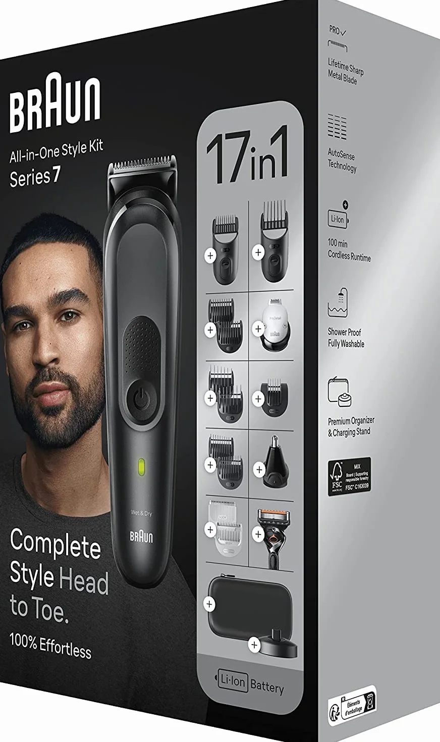 Braun All In One Series 7 4210201447597 Zestaw do Stylizacji, Czarny/Szary, 17 w 1