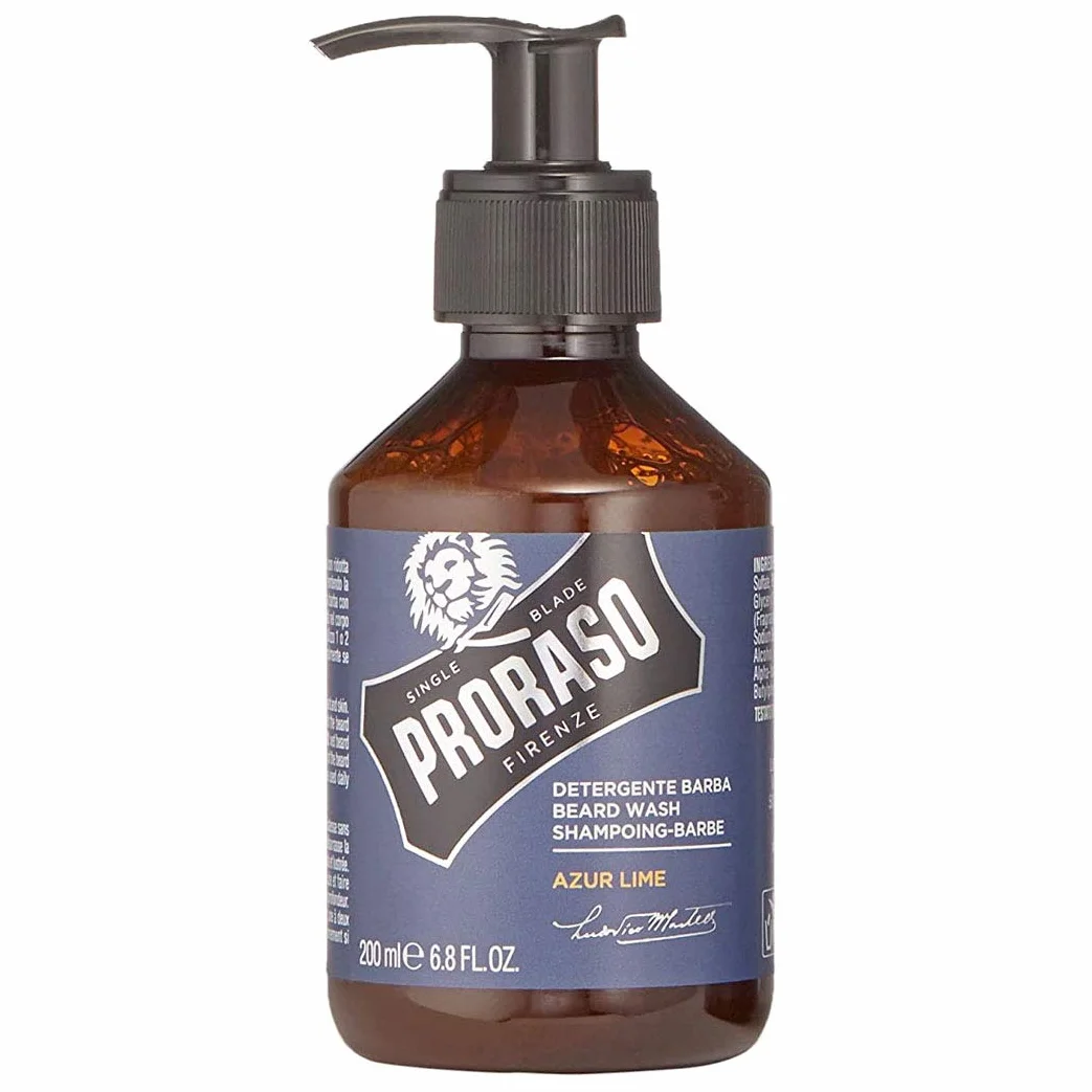 Szampon do Brody PRORASO Azur Lime Beard Wash 200ml | Zapach limonki | Oczyszcza i Odżywia zarost, a także łagodzi podrażnienia skóry.