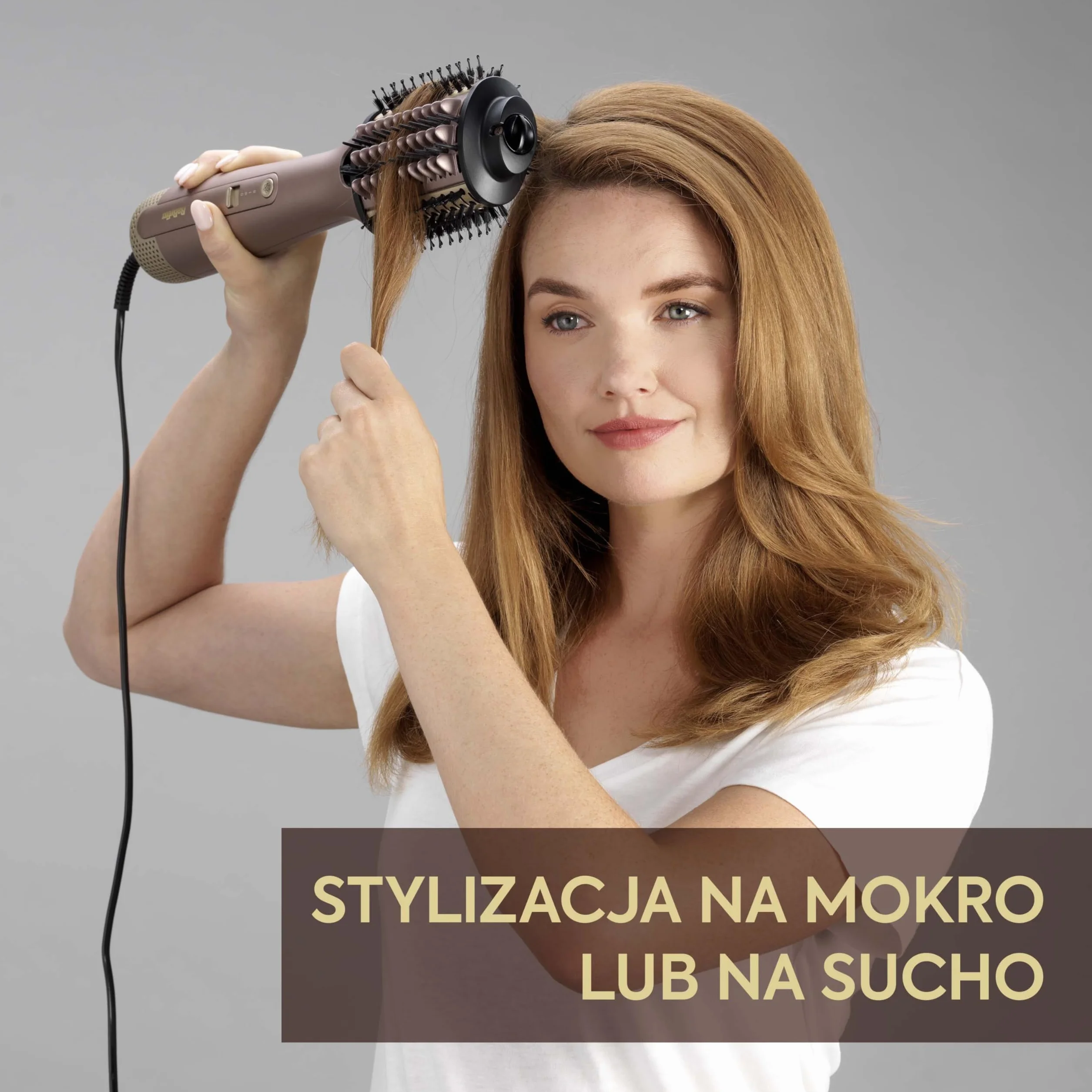 Suszarko lokówka do włosów BaByliss Air Power Volume 2 w 1 - tryby na mokro i na sucho, wygładzająca szczotka do suszenia z 3 ustawieniami temperatury, jonizacja i ceramika, złota, AS95E