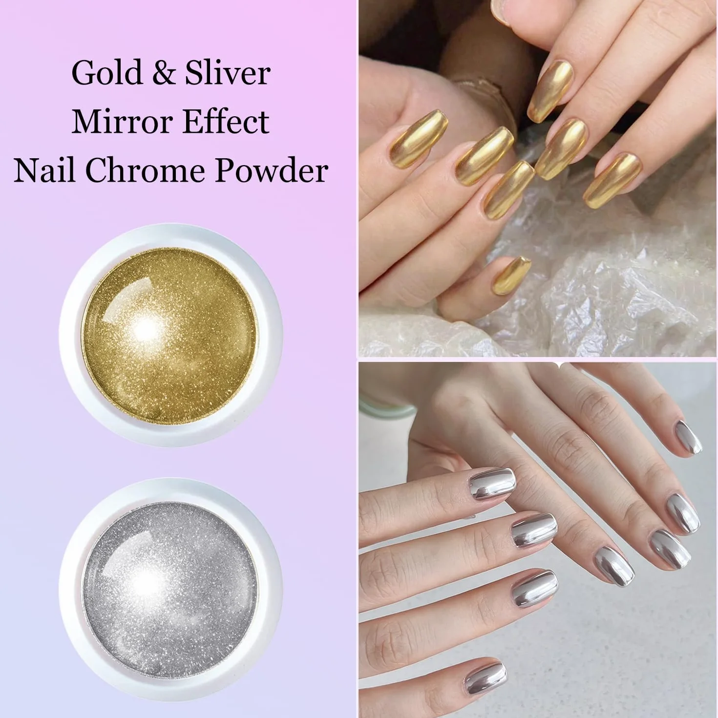 6 kolorów chromowany puder do paznokci - metaliczny efekt lustrzany Cromer Nail Powder, perłowy złoty holograficzny puder do zdobienia paznokci, dekoracja manicure, 6 kolorów