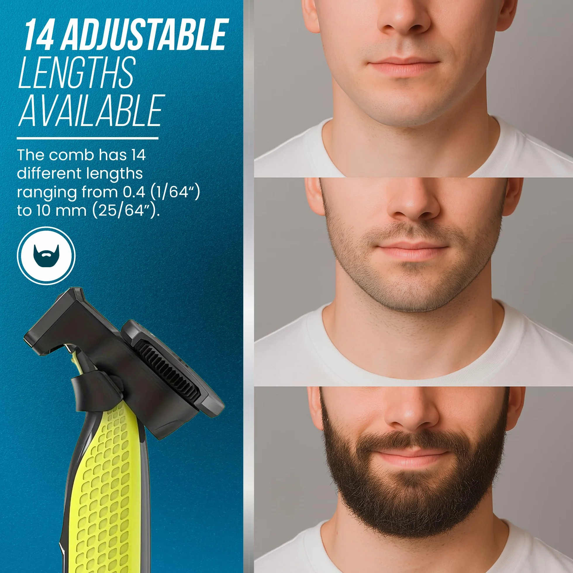 Powakka Grzebień do trymerów i golarek 14 w 1 kompatybilny z OneBlade regulowany modele QP2520 QP2530 QP2620 QP2630 z 14 ustawieniami długości od 0,4 do 10 mm