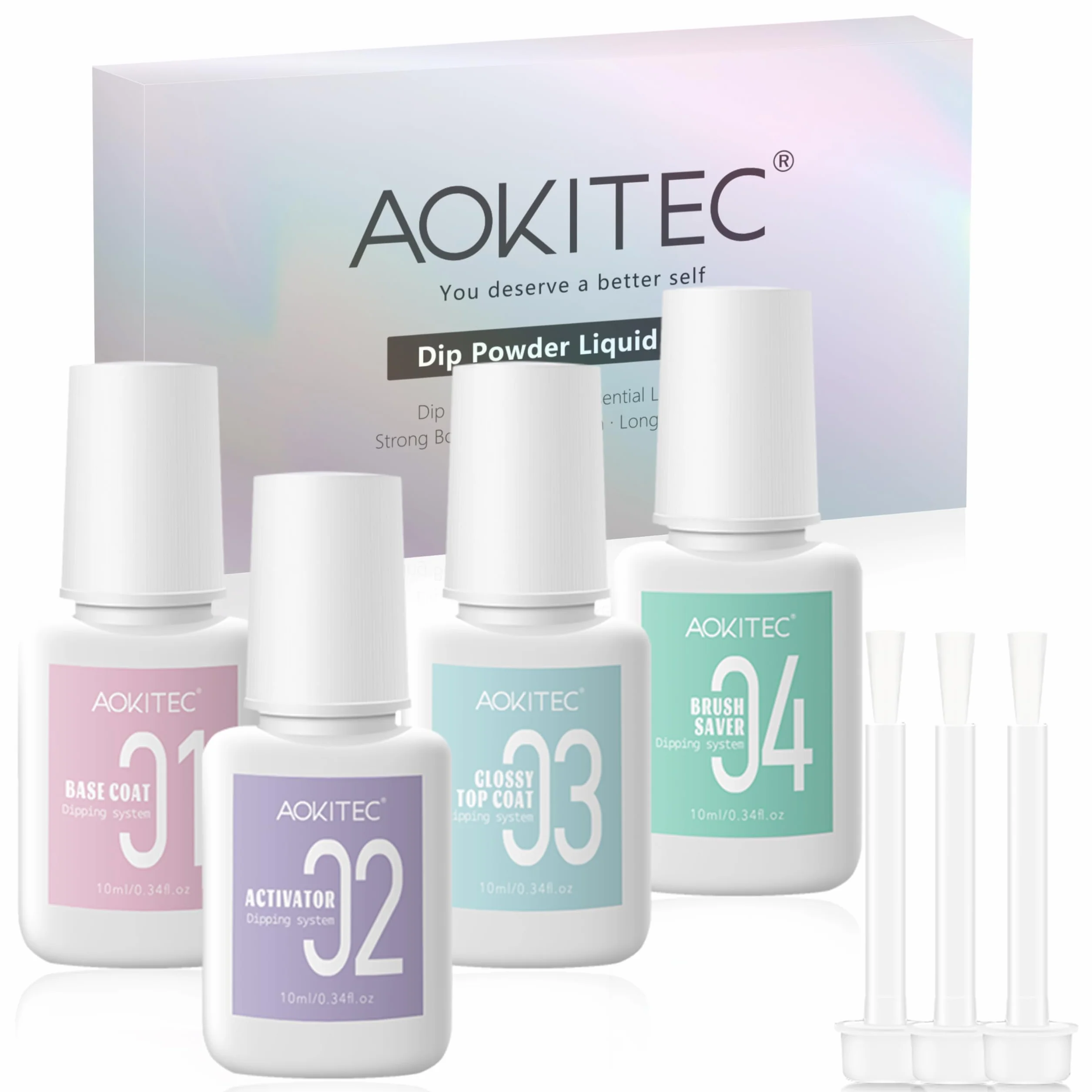 Aokitec Zestaw płynów do zanurzania w proszku, 4 x 10 ml, do zanurzania paznokci akrylowych, do zanurzania paznokci akrylowych