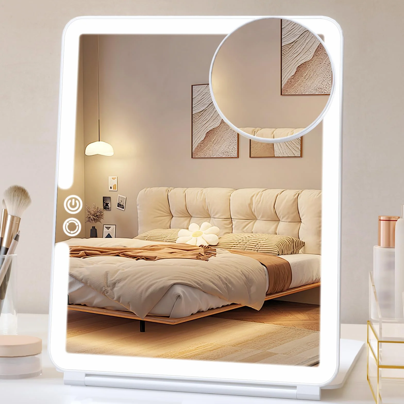 FUNTOUCH przenośne lusterko do makijażu z podświetleniem 10x powiększenie 3 kolory ściemniania