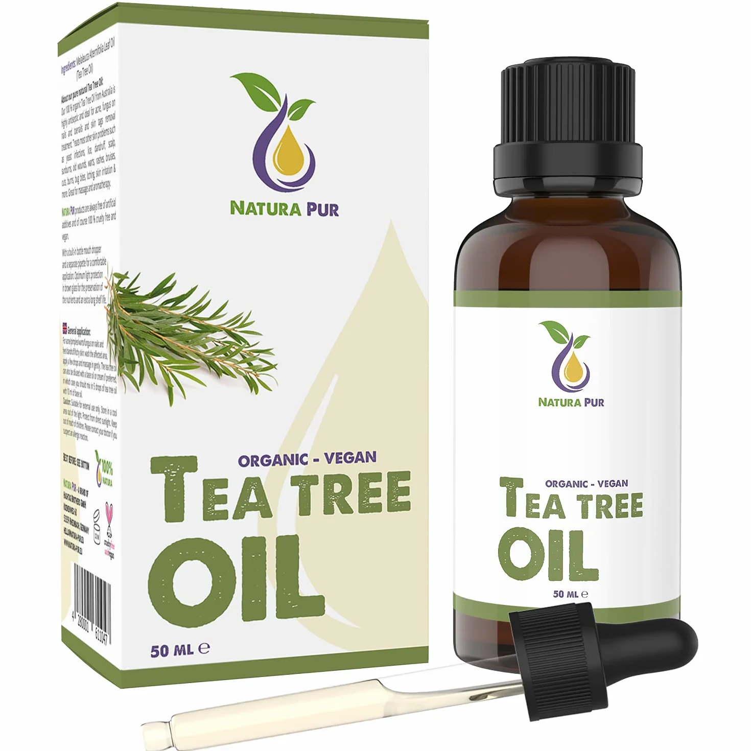 Olejek z Drzewa Herbacianego 50ml z pipetą - 100% organiczny olejek eteryczny z Australii, wegański - Olejek do dyfuzora