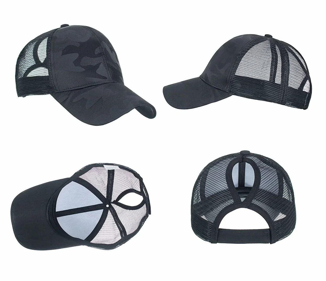 Ruicheng Czapka damska z końskim ogonem, czapka baseballowa z siateczki, czapka z daszkiem Camo Basecap letnia czapka, szary, 56-60