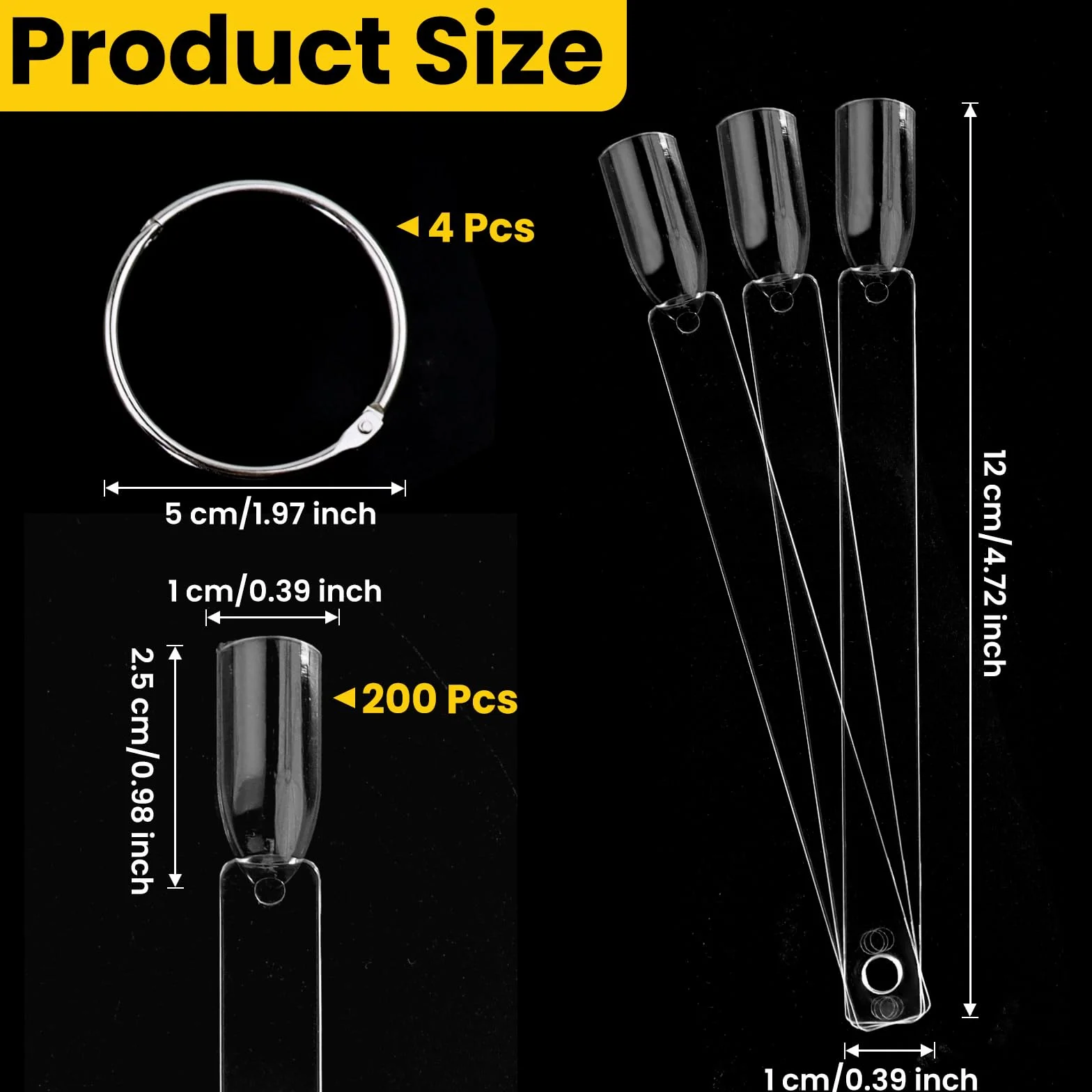200 sztuk Nail Art Tips Ring Stick Clear Nail Art Tips Display z naklejkami numerycznymi tipsy żelowe akcesoria do ekspozycji i praktyki "zrób to sam" Nail Art Art Art dla początkujących