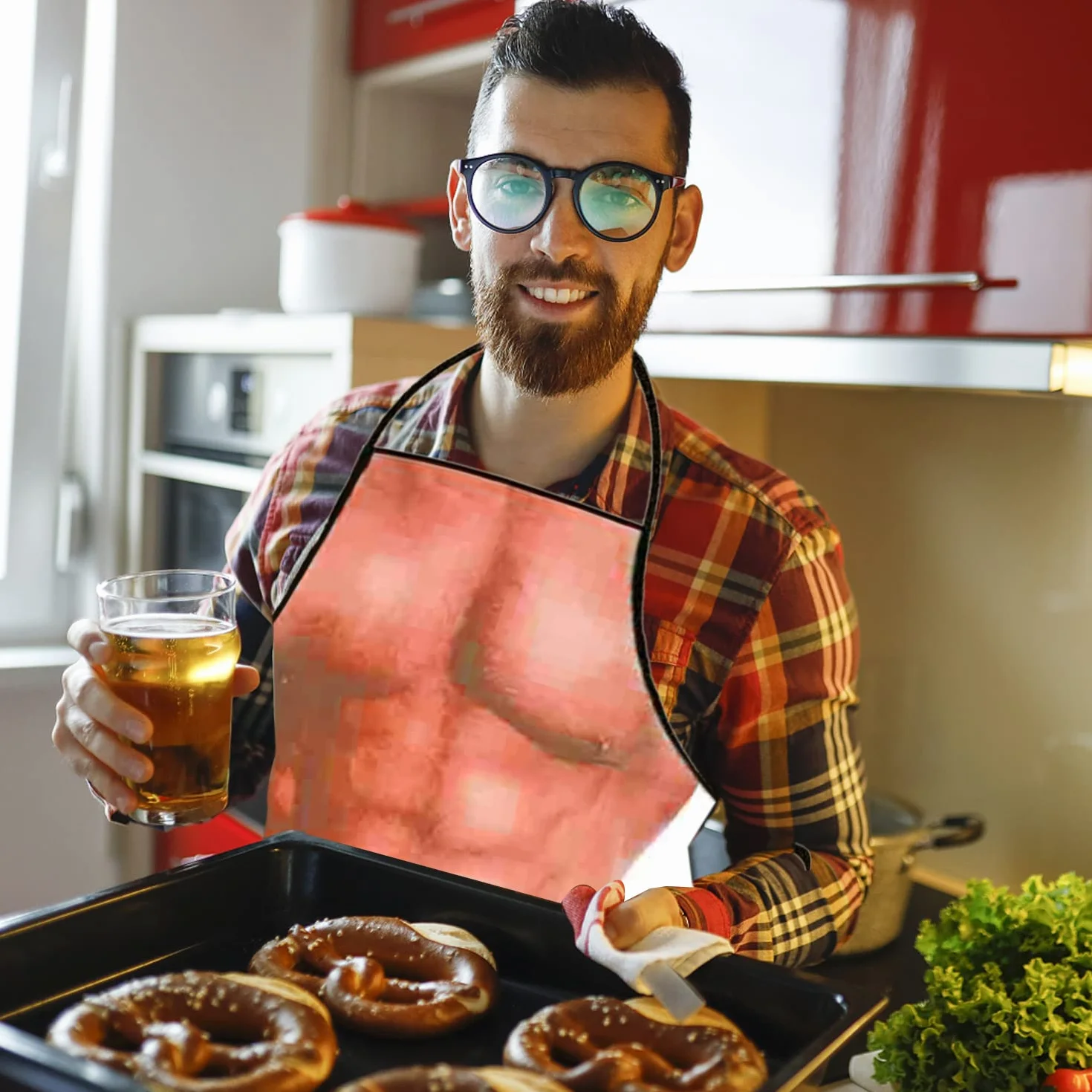 2 szt. Zabawny fartuch kuchenny dla kobiet i mężczyzn, seksowny fartuch kucharski, spersonalizowany 3D, mięśniowy mężczyzna, bikini dla kobiet, fartuch imprezowy dla mężczyzn, zabawny, 80 x 60