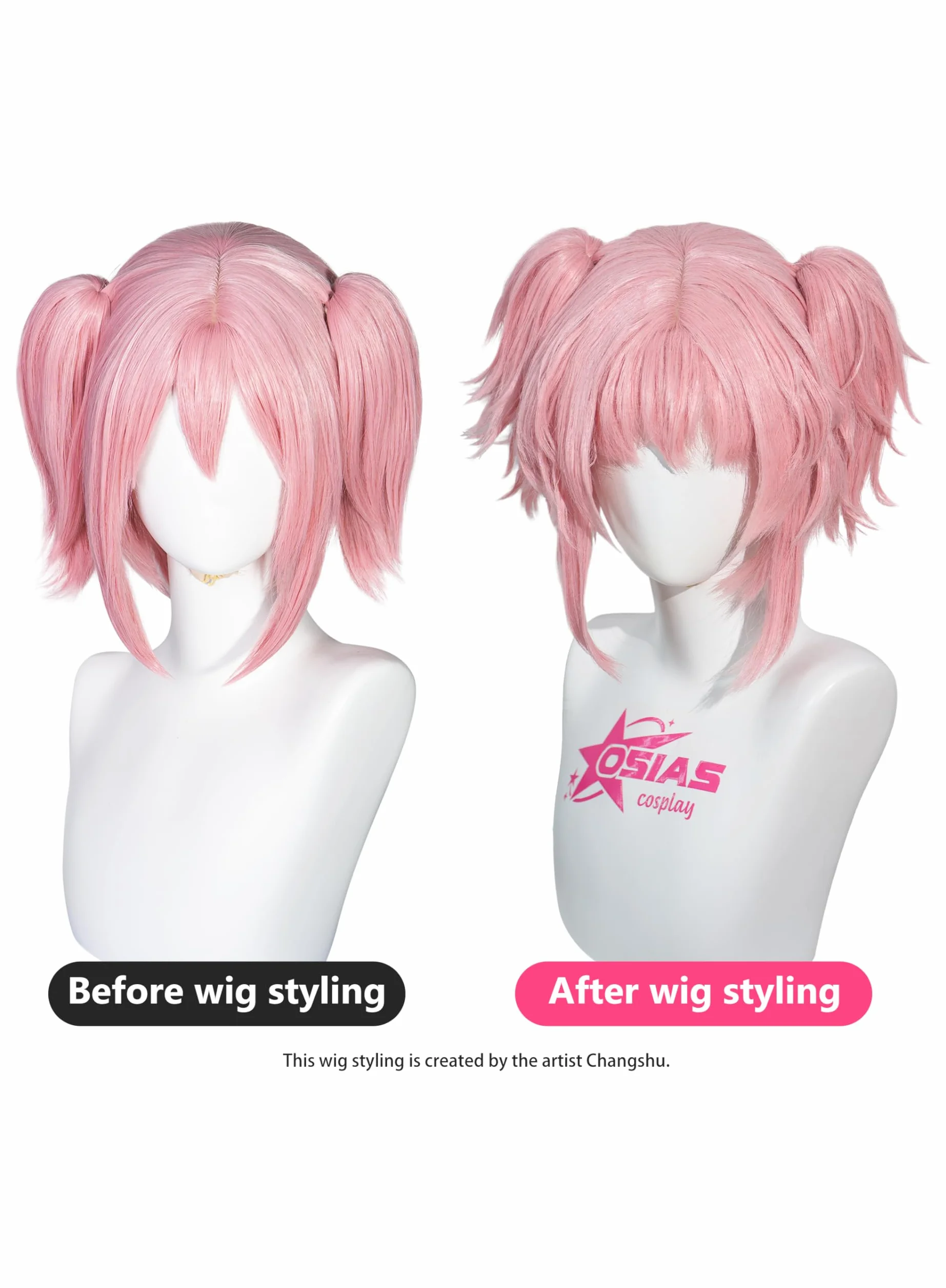 OSIAS Peruka Madoka Magica Różowa Krótkie Syntetyczne Odporna na Ciepło Włosy