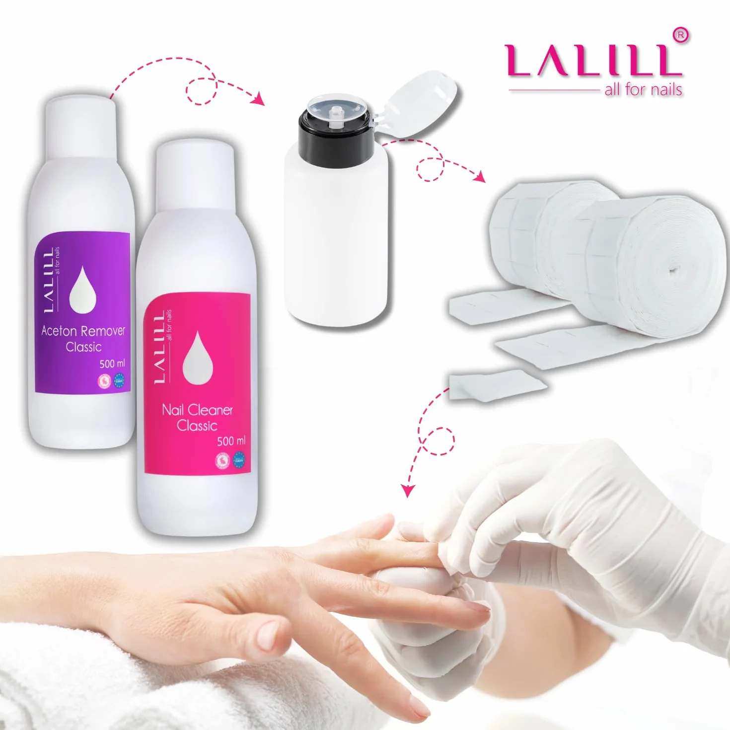 LALILL Aceton zmywacz do paznokci 500 ml do lakierów hybrydowych, żelu, akrylu i końcówek - zmywacz do lakieru żelowego - czysty aceton UV zmywacz do paznokci