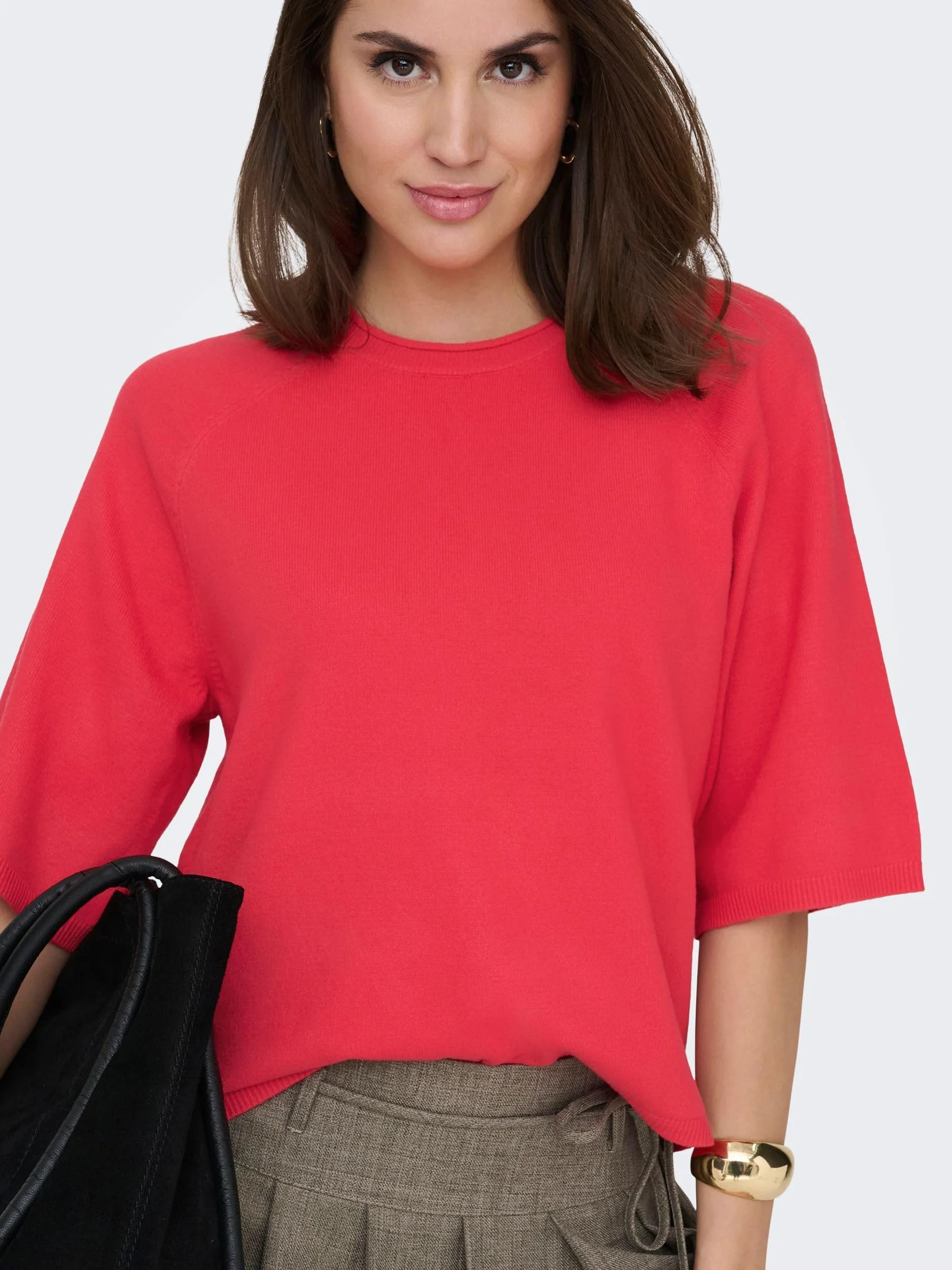 ONLY Onlloyal Knt Nca sweter z okrągłym dekoltem 3/4, czerwono-mars czerwony, M damski, Czerwony – Mars Red, M