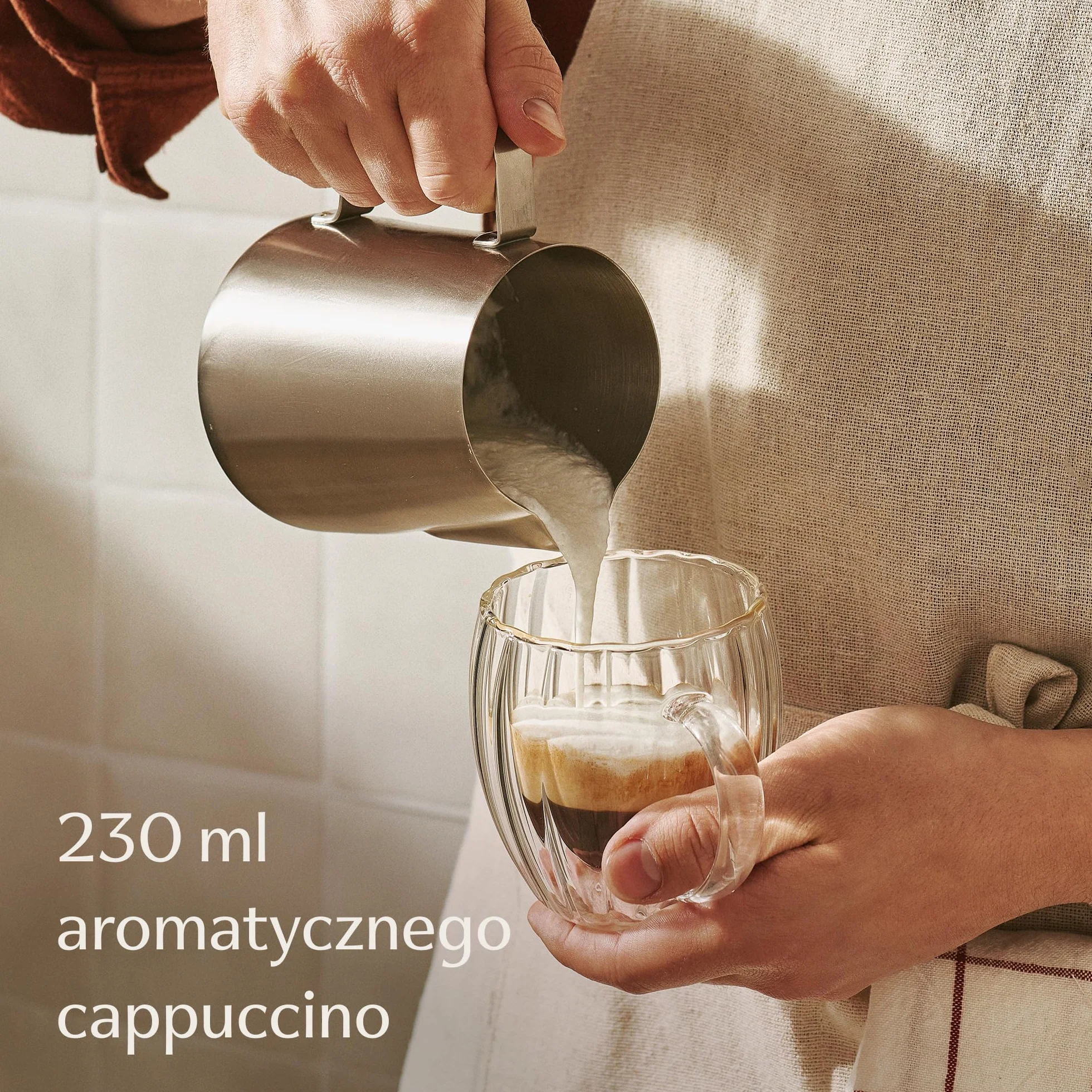 Cosumy Filiżanki do Cappuccino Szklane Dwuścienne - 4szt 230ml - Efekt pływający izolujący ciepło - Żłobkowana konstrukcja - Odporne na ciepło - Można myć w zmywarce