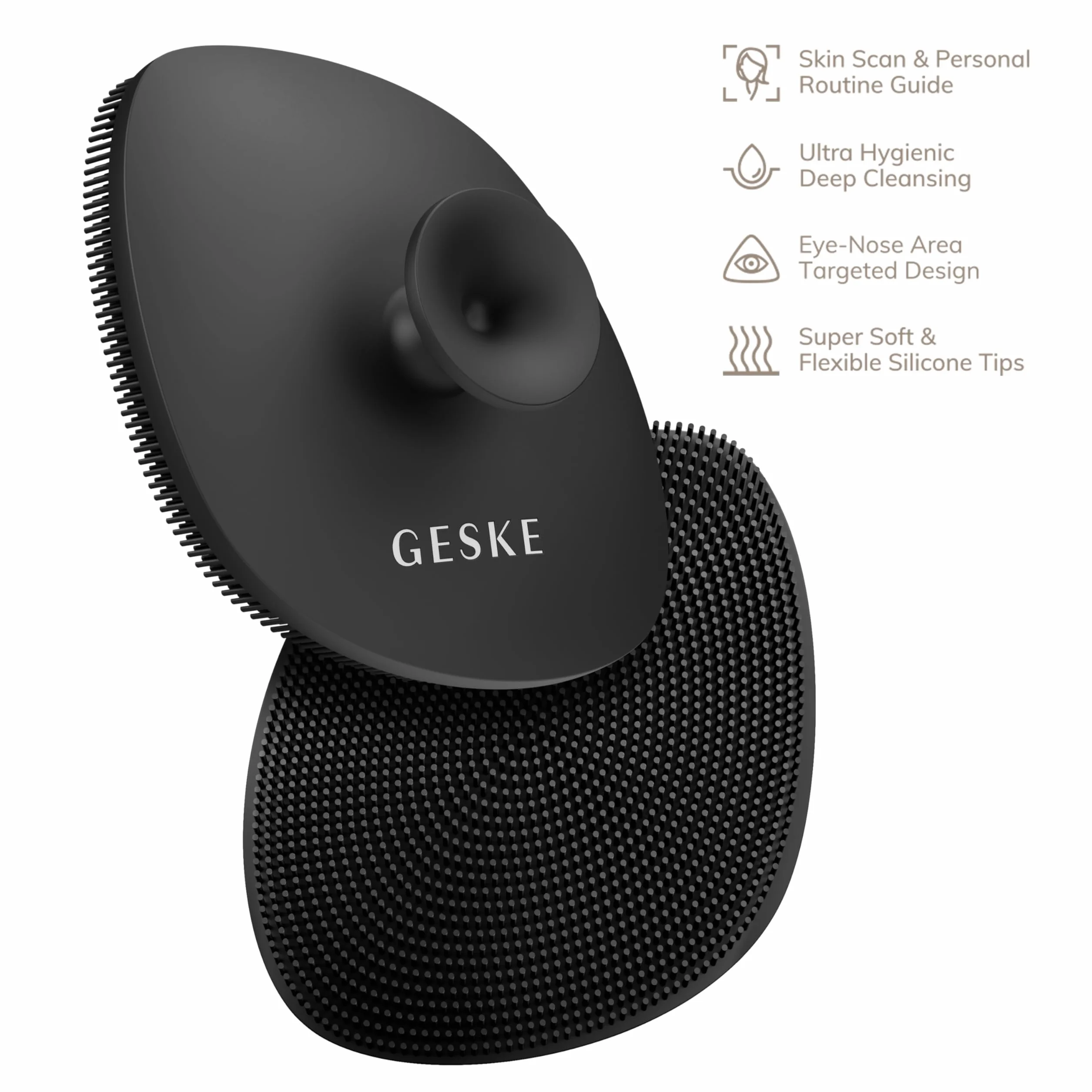 GESKE | Szczoteczka do twarzy SmartAppGuided™ 4 w 1 | Szczoteczka do oczyszczania twarzy z rączką | Miękka silikonowa szczoteczka | profesjonalne oczyszczanie twarzy | Oczyszczanie skóry