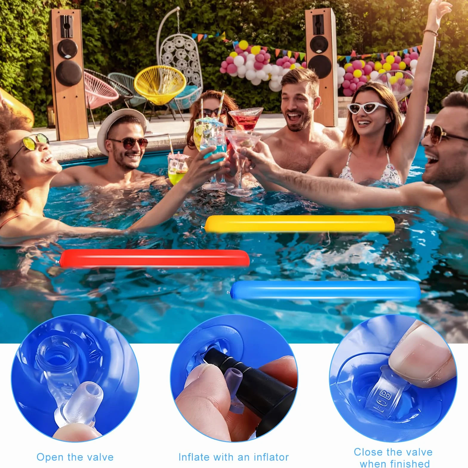 4 sztuki makaronu do pływania, z pompką z tworzywa sztucznego, do kąpieli lub aquasportu, dla dzieci i dorosłych