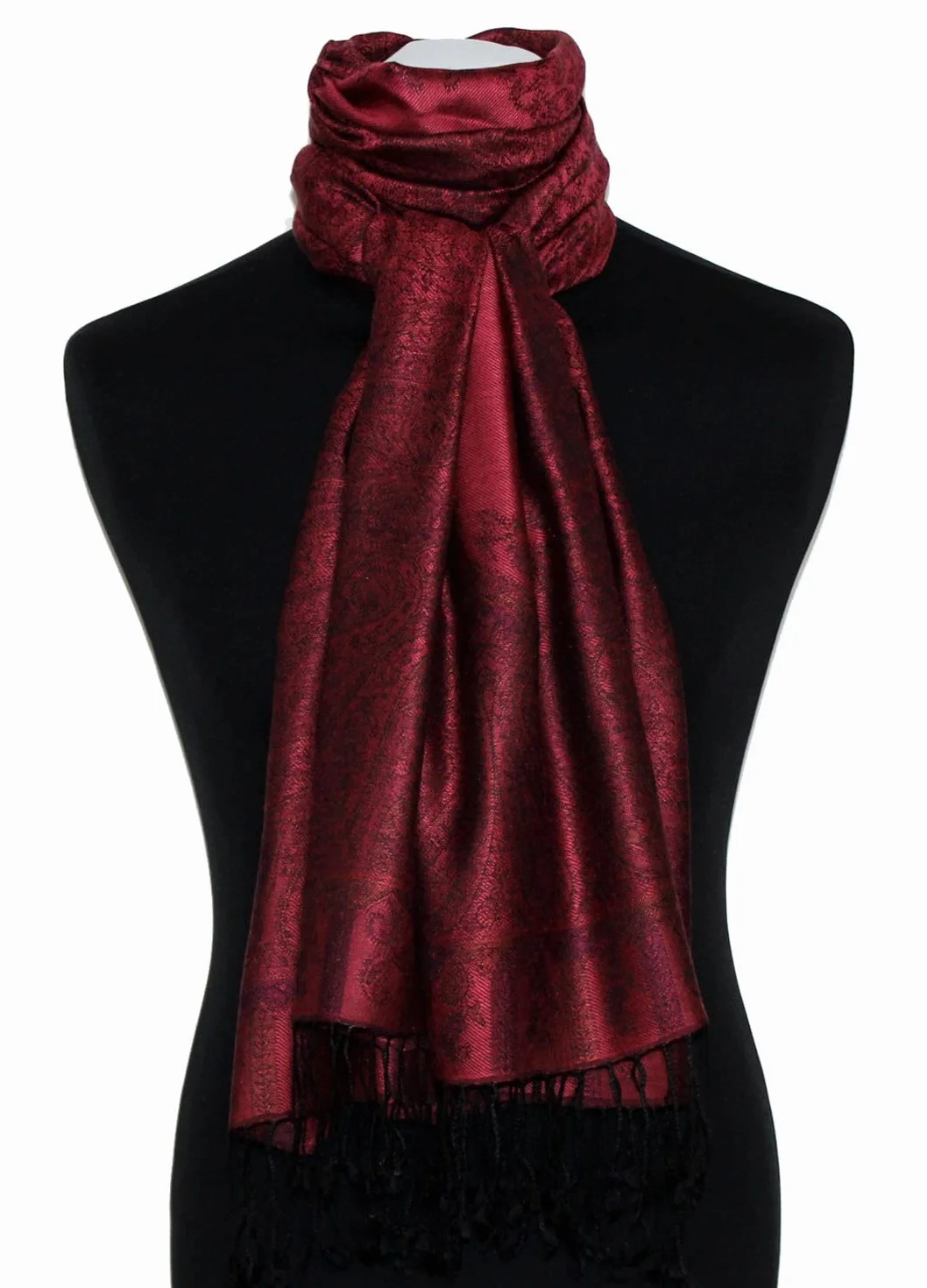 LORENZO CANA Włoski szalik paszmina szal 180 cm x 71 cm Paisley ciemnoczerwony fioletowy 781588