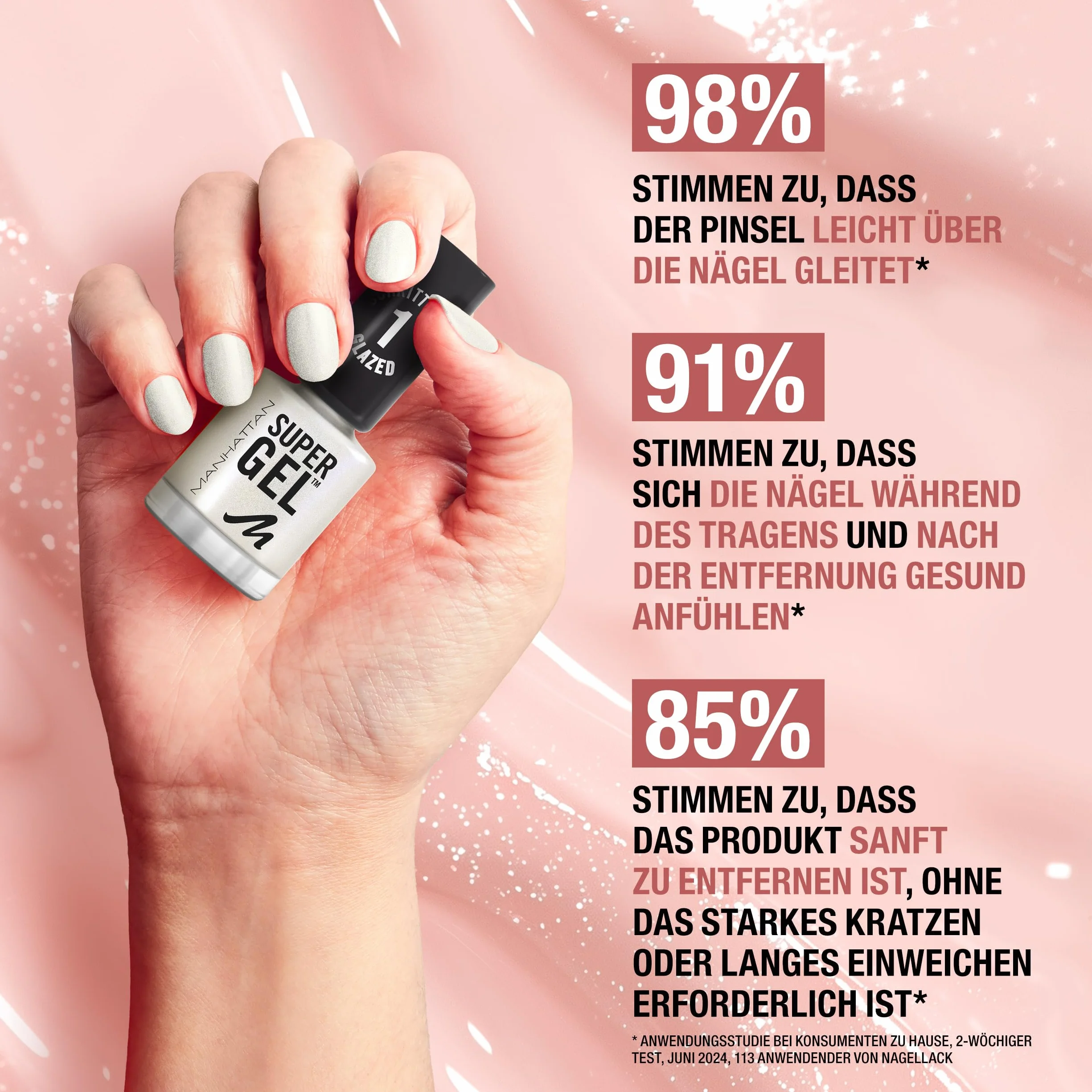 Manhattan Super żelowy lakier do paznokci – efekt manicure bez promieniowania UV – różowy lakier do paznokci utrzymuje się do 14 dni – kolor Pop Princess Pink 240 – 1 x 12 ml