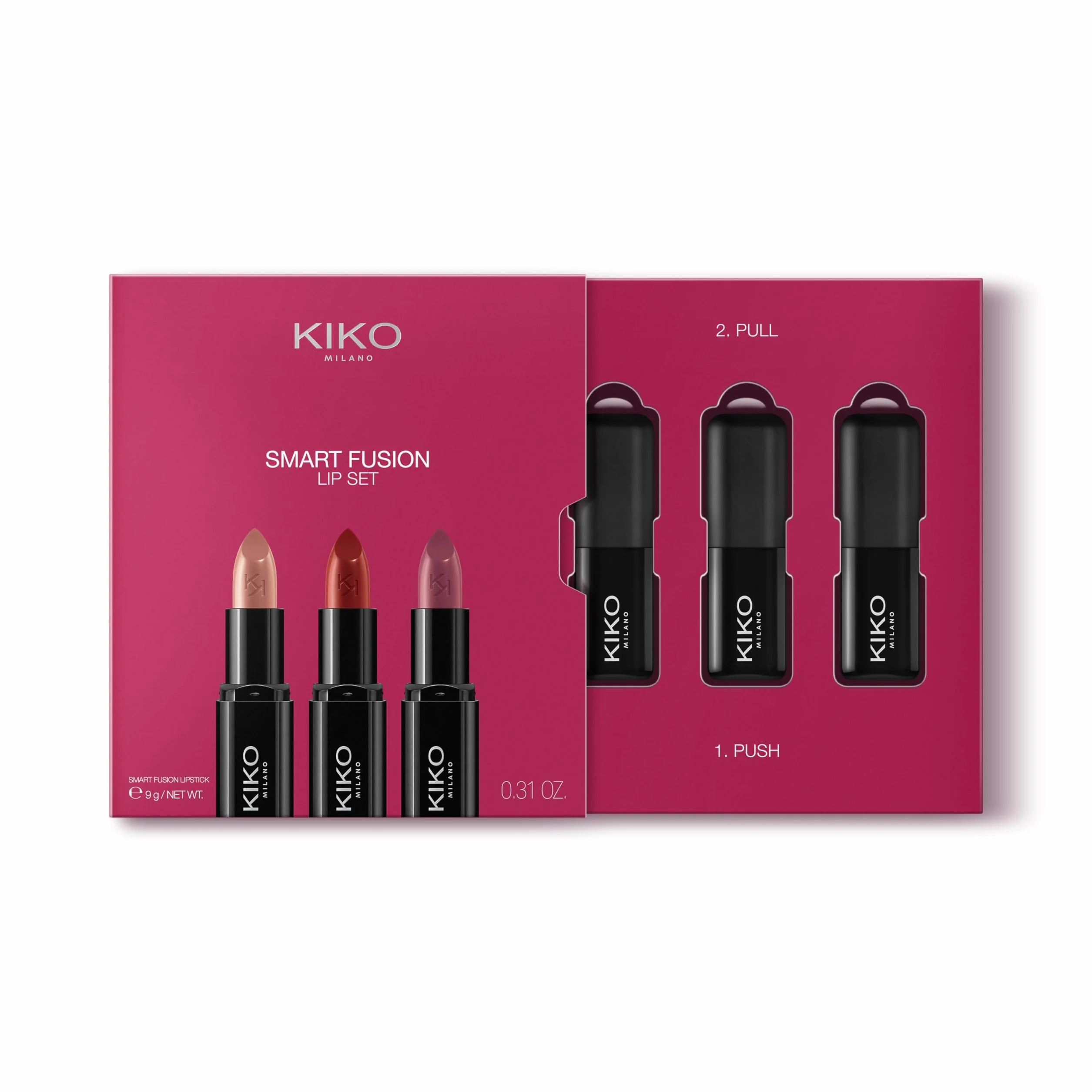 KIKO Milano Smart Fusion Lip Set 02, Zestaw Do Makijażu Ust Składający Się Z 3 Pomadek Błyszczących