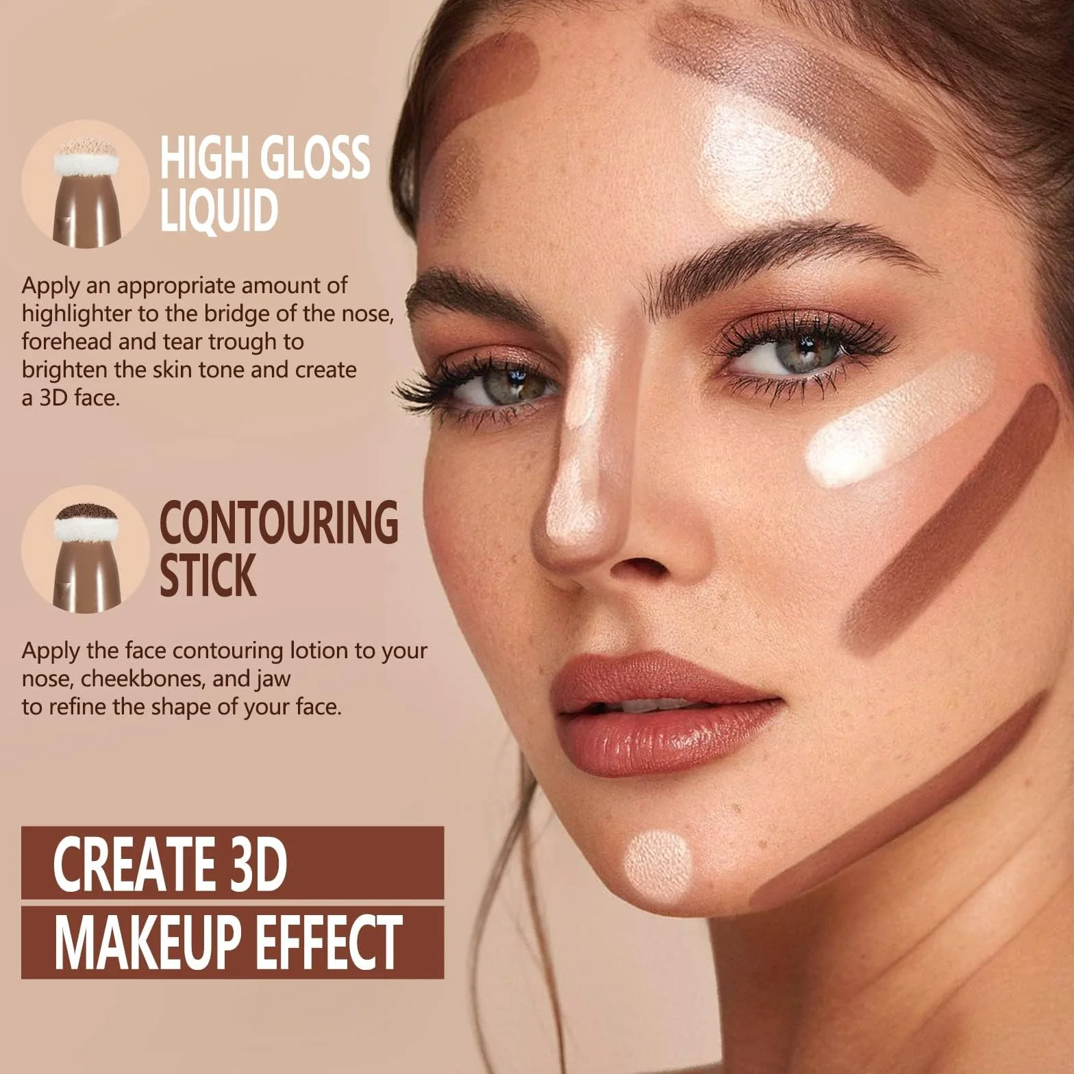 Anglicolor Bronzer W Płynie,Contour Beauty Wand,płynna różdżka konturowa dla naturalnie rzeźbionego wyglądu,sztyft do konturowania z aplikatorem (03#Leichtes Medium, 12ml)