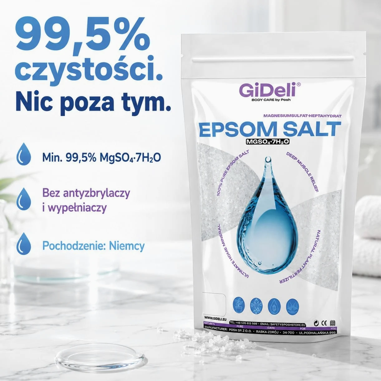 GiDeli Epsom sól do kąpieli Sól Epsom 2 x 5 kg sól epsom siarczan magnezu gorzka sól siarczan magnezu czysty siedmiowodny, jakość farmaceutyczna. (10kg)