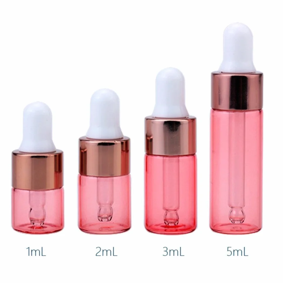 Szklana Butelka z Pipetą Many Beauty – Pojemnik na Serum, Olejki, Kosmetyki DIY – Hermetyczna i Wielokrotnego Użytku – Różne Rozmiary (CIEMNY RÓŻ, 2ML)