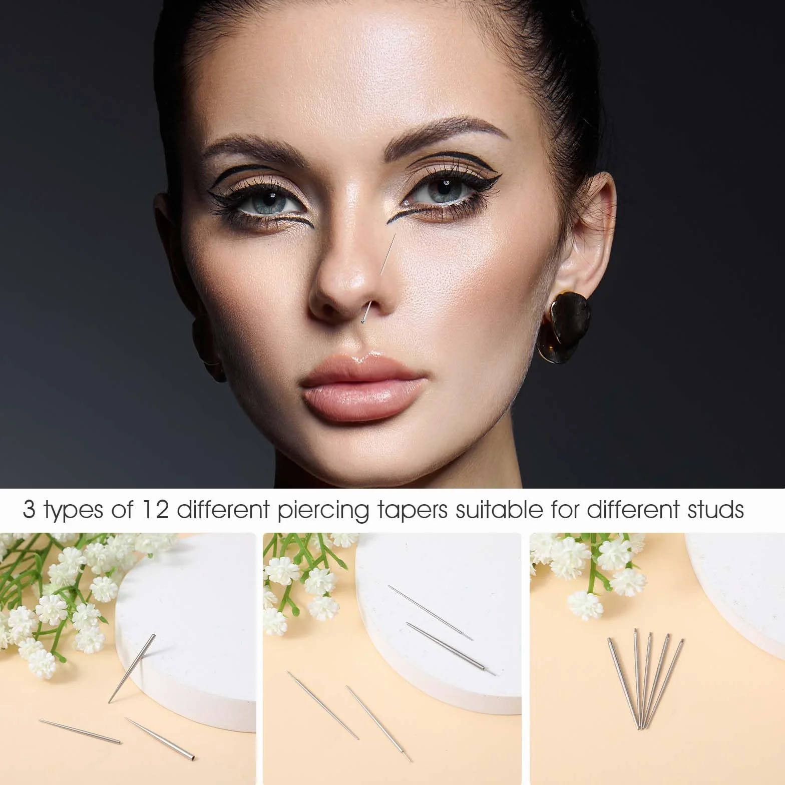 zestaw 12 sztuk igły do piercingu 14g/16g/18g Taper Piercing Wkładka do Wprowadzania Piercingu Zestaw Wkładki Z Chirurgicznej Stali Nierdzewnej Do Wprowadzania Bez Gwintu Do Tragusa, Helix