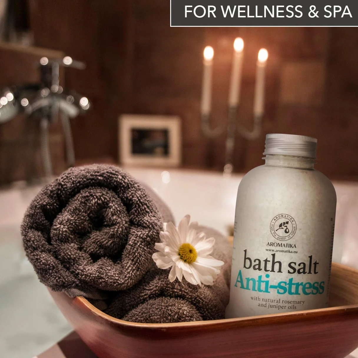 AROMATIKA Sól do Kąpieli Anti-Stress 600 g z Olejkami Eterycznymi Rozmarynu i Jałowca Relaks Regeneracja Mięśni Kąpiel do Stóp Aromaterapia Spa