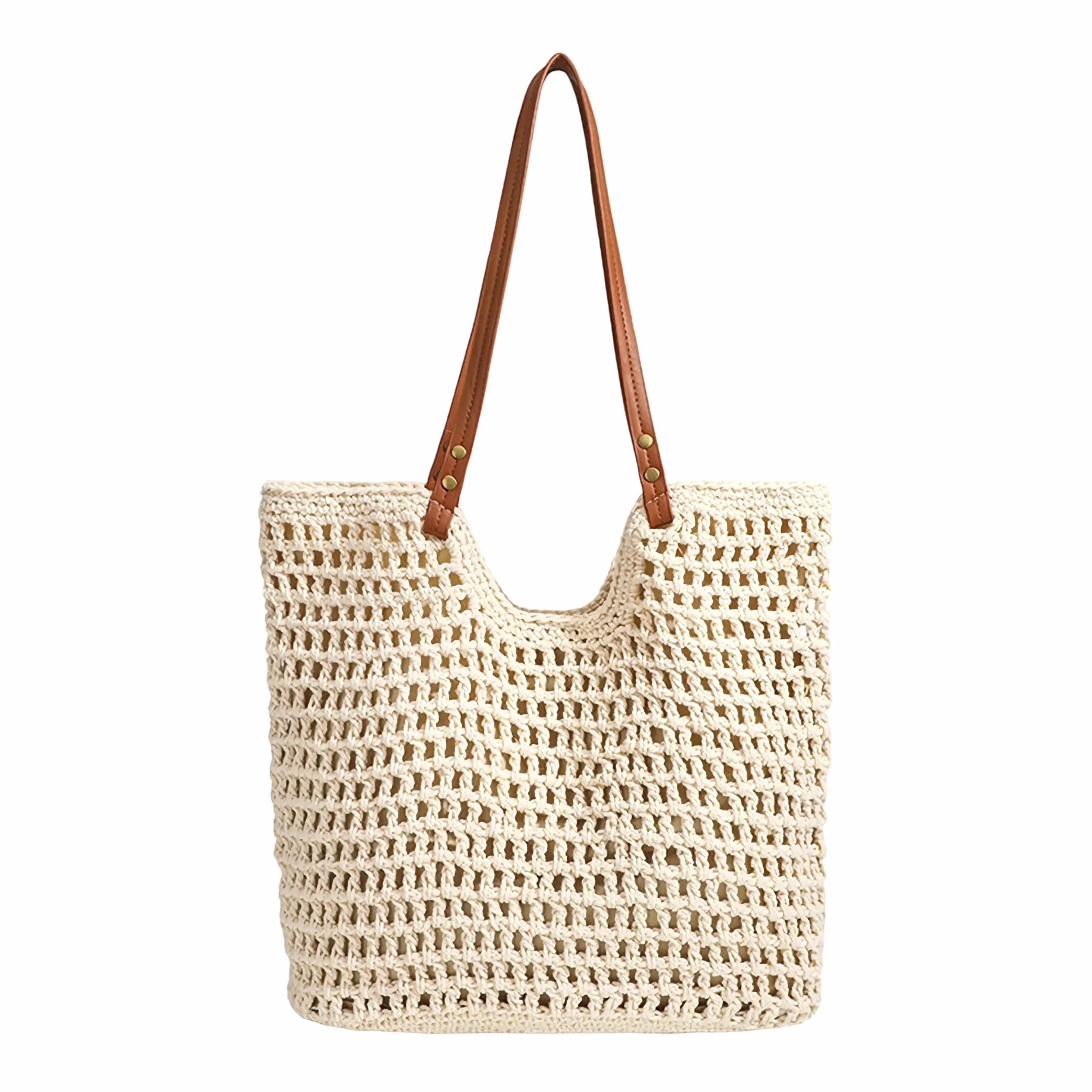 Damska dzianinowa torba na ramię - Boho Sea Bag na plażę, wakacje i zakupy, plecione torby tote hobo, torba plażowa